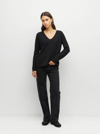 JHL V-Neck L/S T (Fine Cotton Cashmere) Black