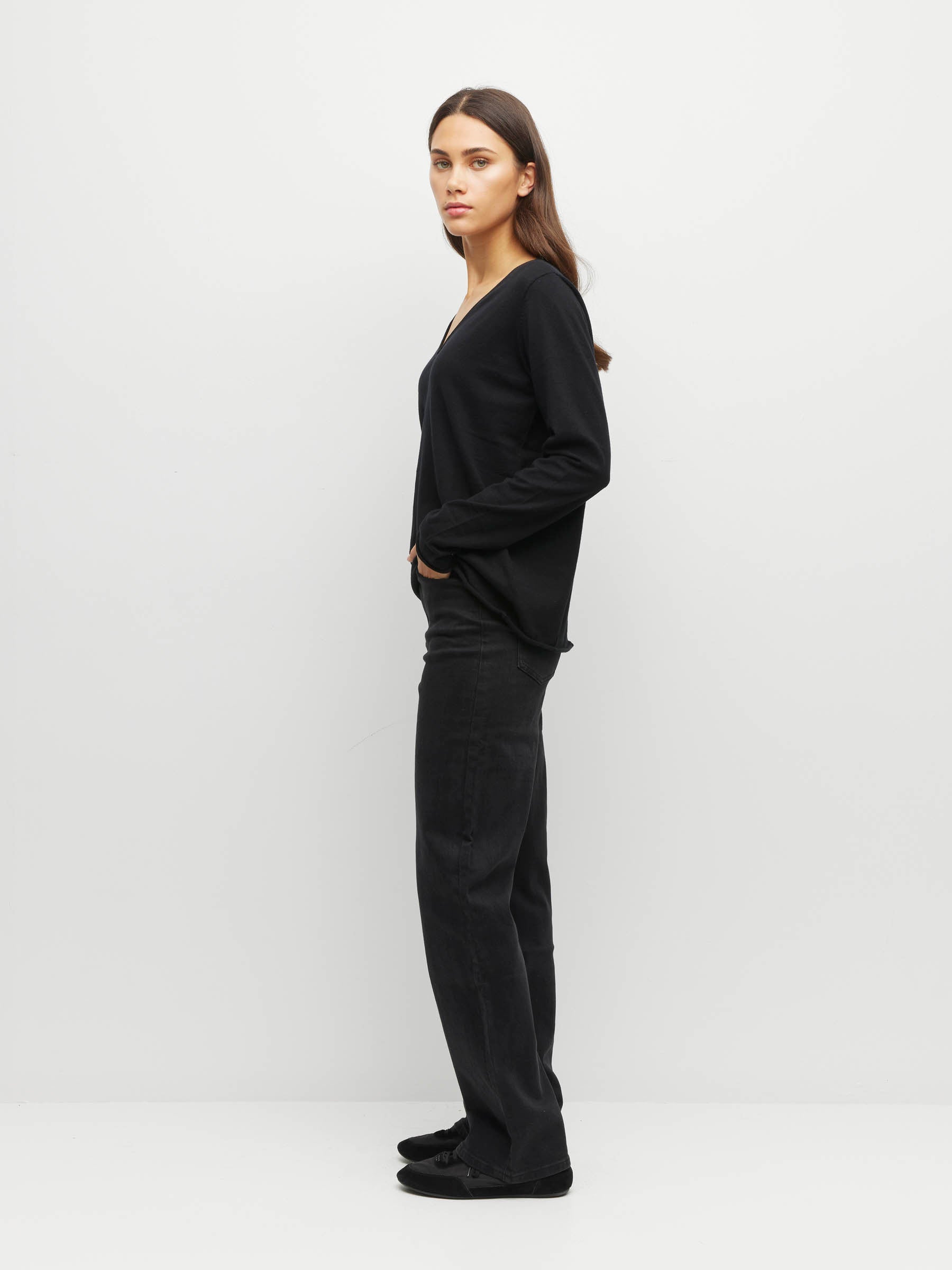 JHL V-Neck L/S T (Fine Cotton Cashmere) Black