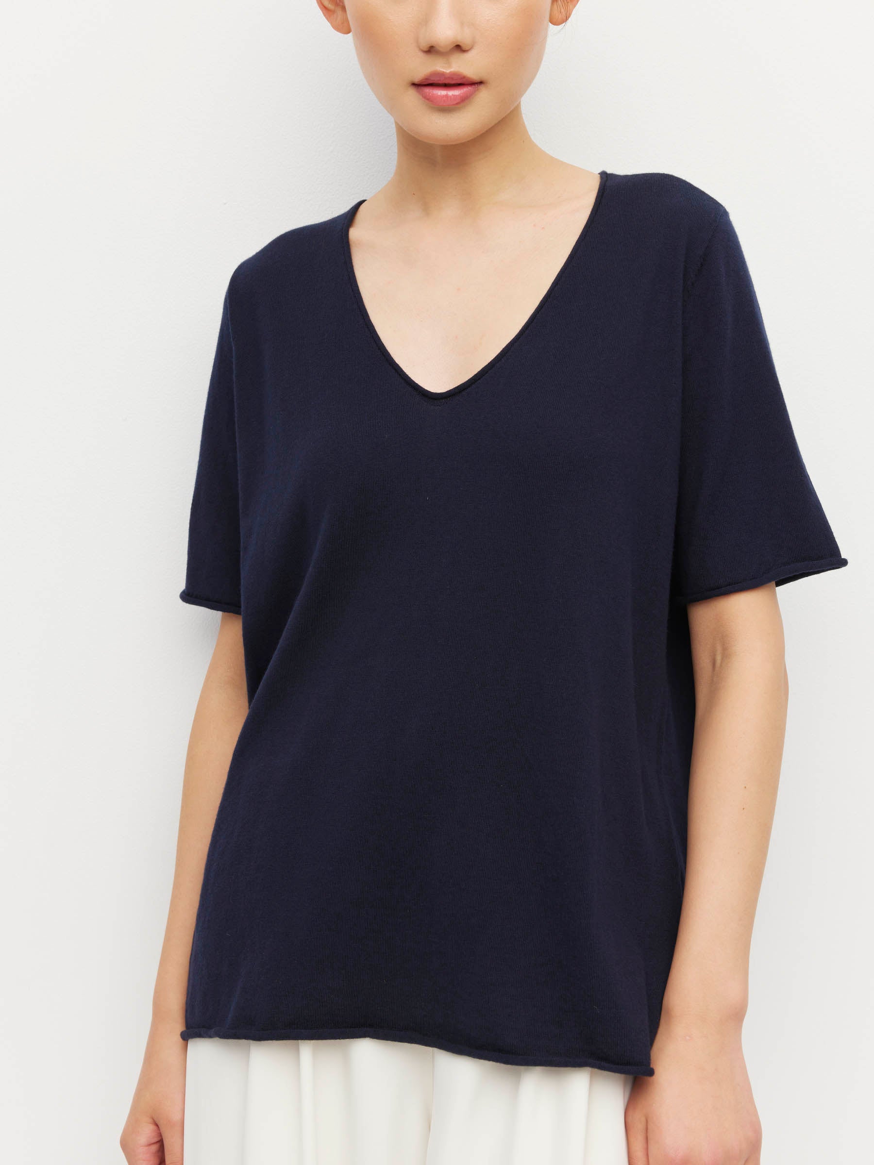 JHL V-Neck T (Fine Cotton Cashmere) Navy