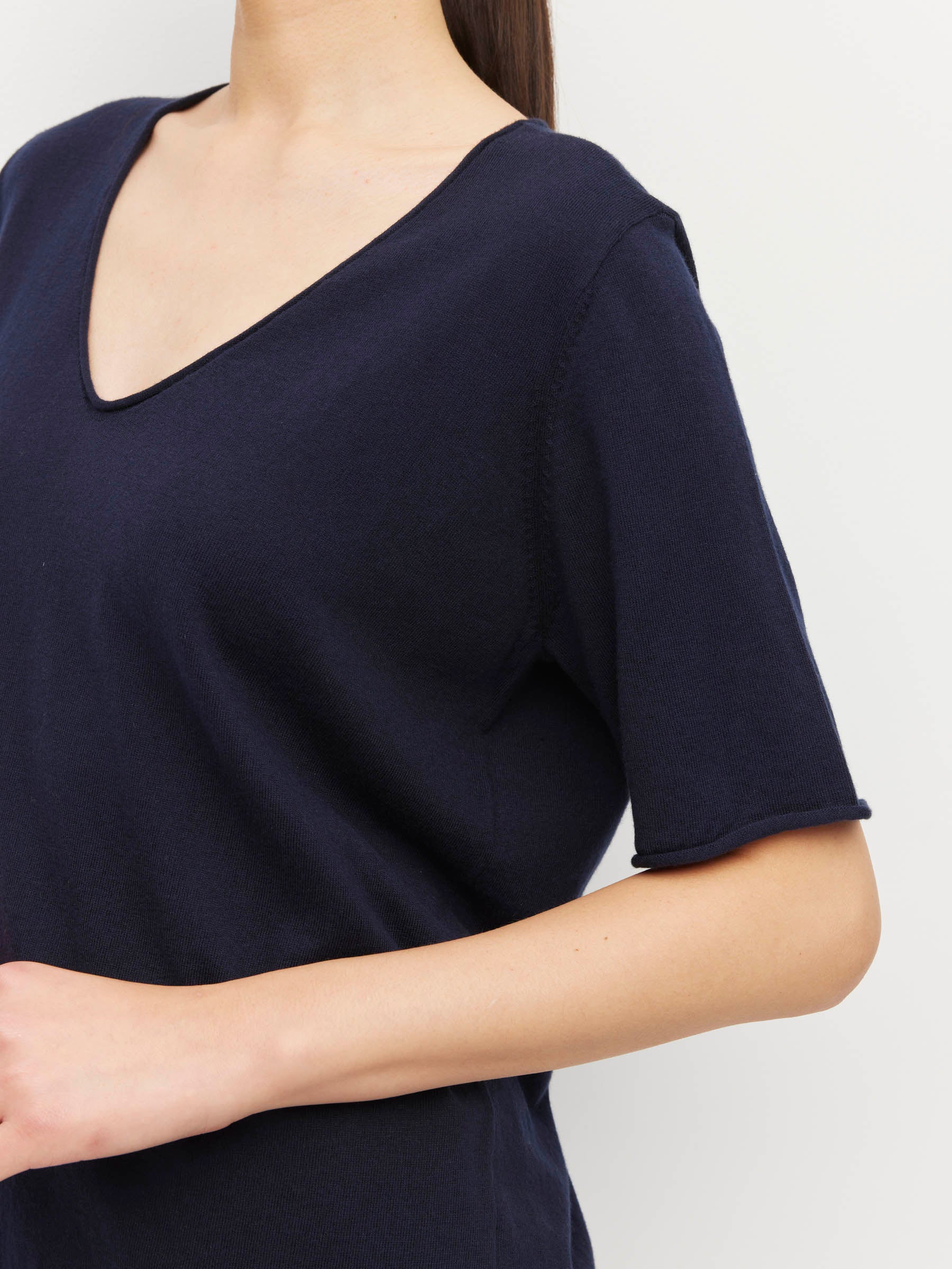 JHL V-Neck T (Fine Cotton Cashmere) Navy