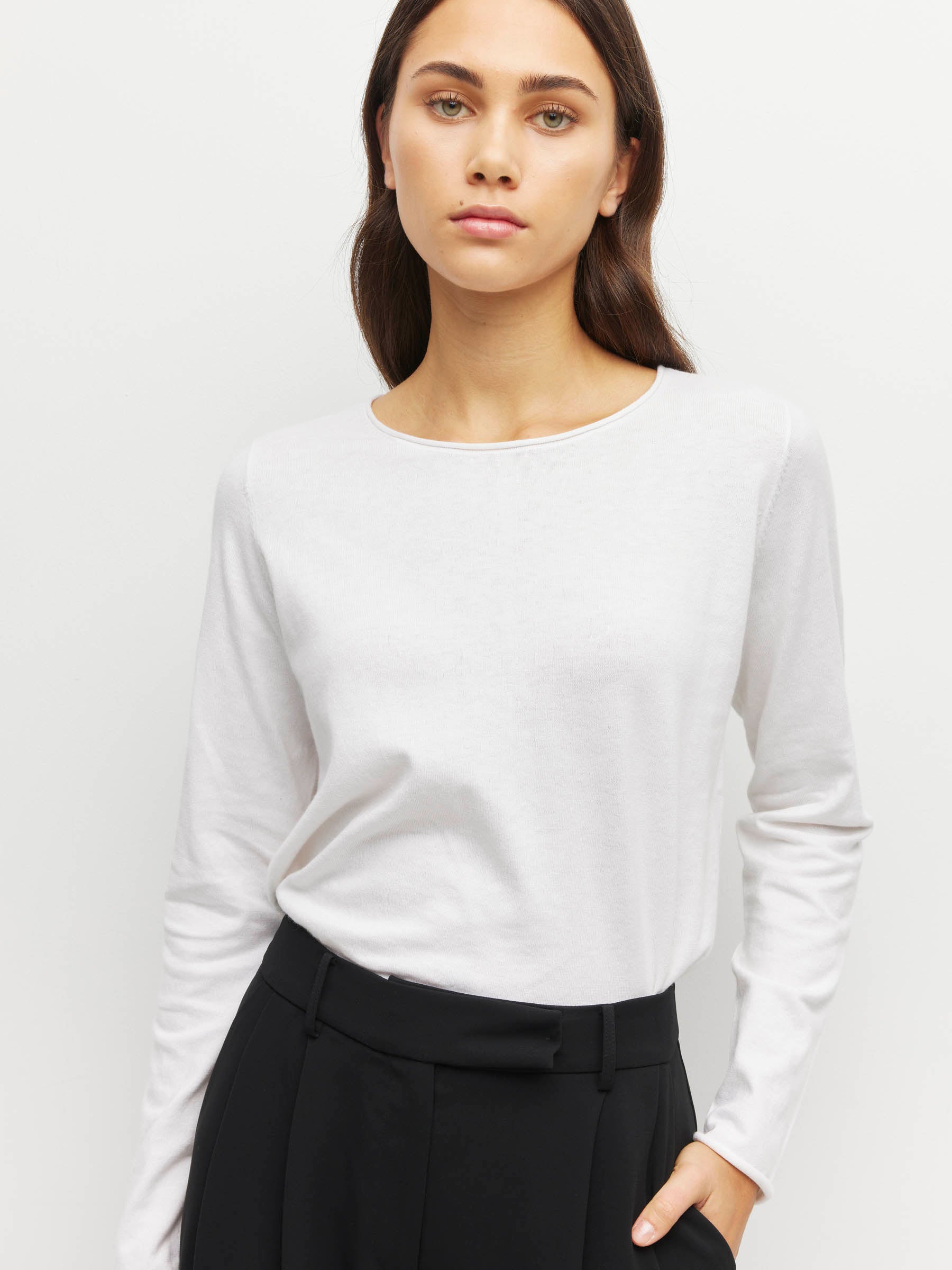 JHL Crew L/S T (Fine Cotton Cashmere) White