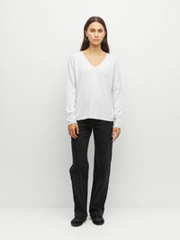 JHL V-Neck L/S T (Fine Cotton Cashmere) White