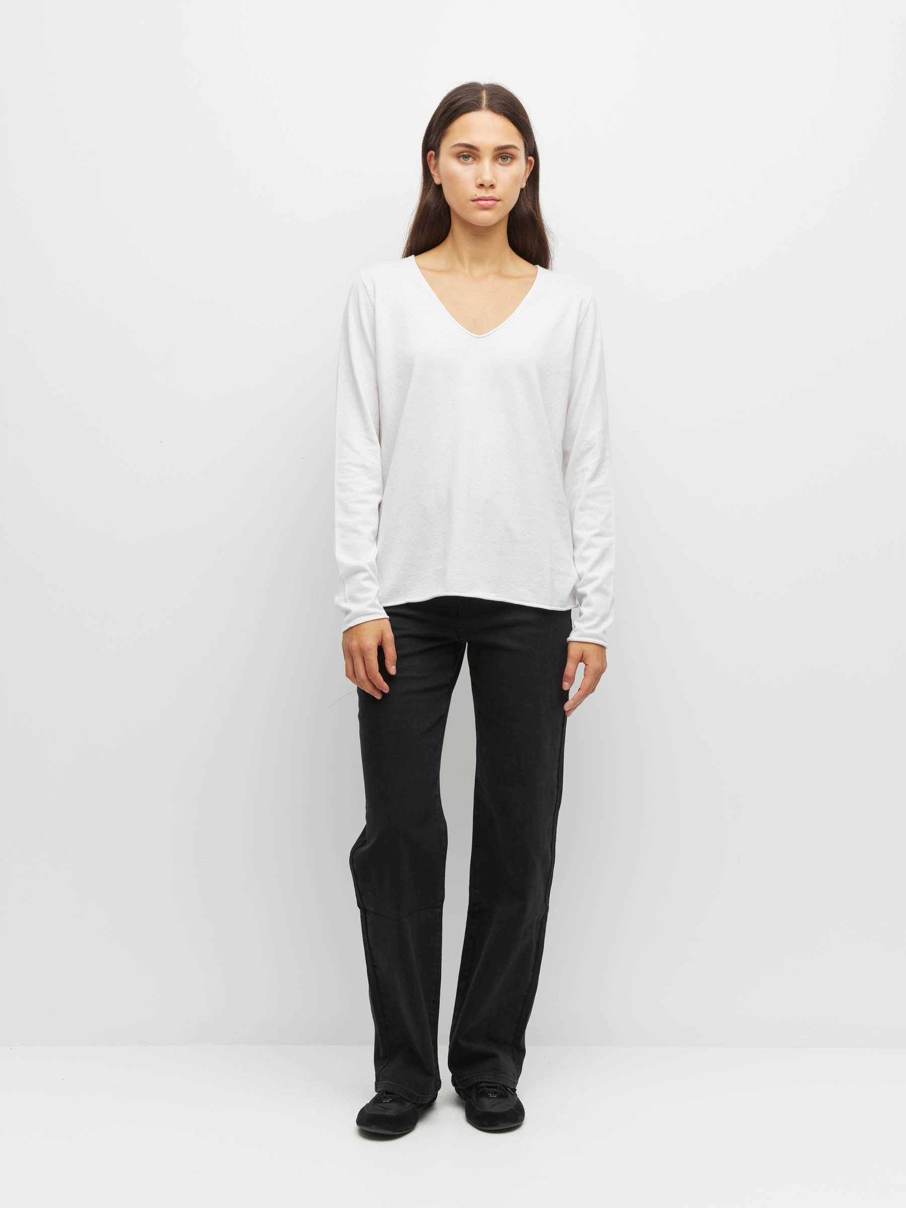 JHL V-Neck L/S T (Fine Cotton Cashmere) White