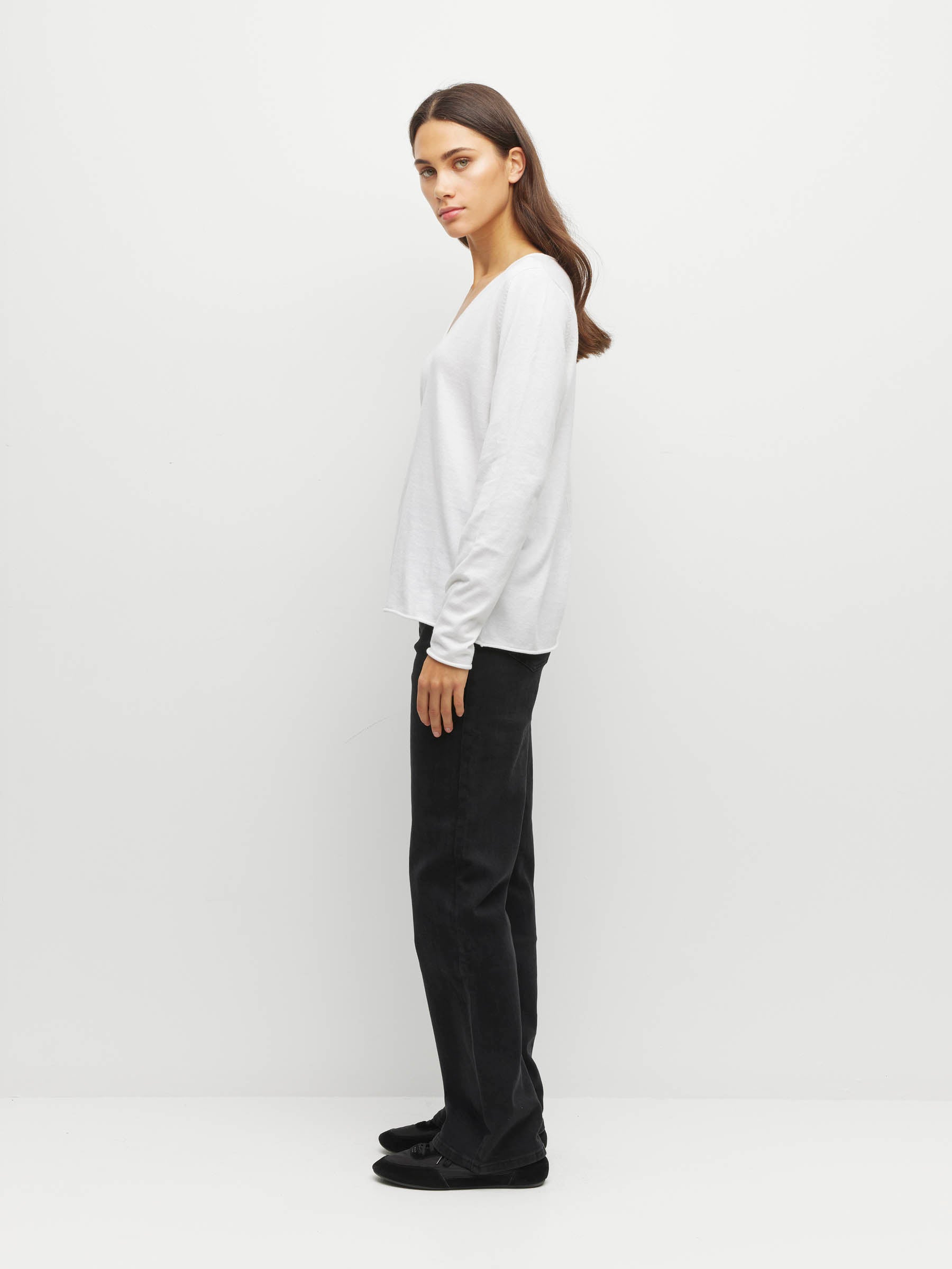JHL V-Neck L/S T (Fine Cotton Cashmere) White