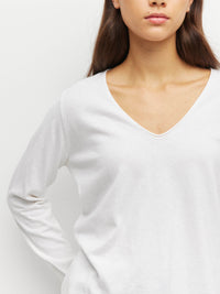JHL V-Neck L/S T (Fine Cotton Cashmere) White