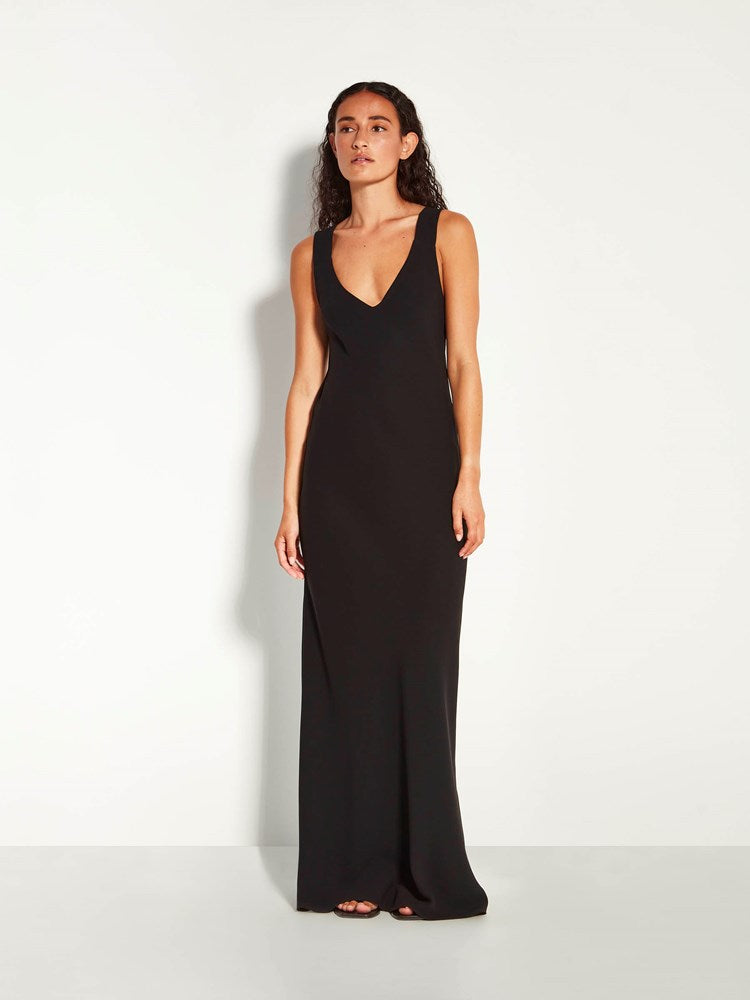 sleeves black tie dresses Black Long Sleeves V Neck Lace Prom Dress with Slit, Long Sleeves Blac –  abcprom main image 0