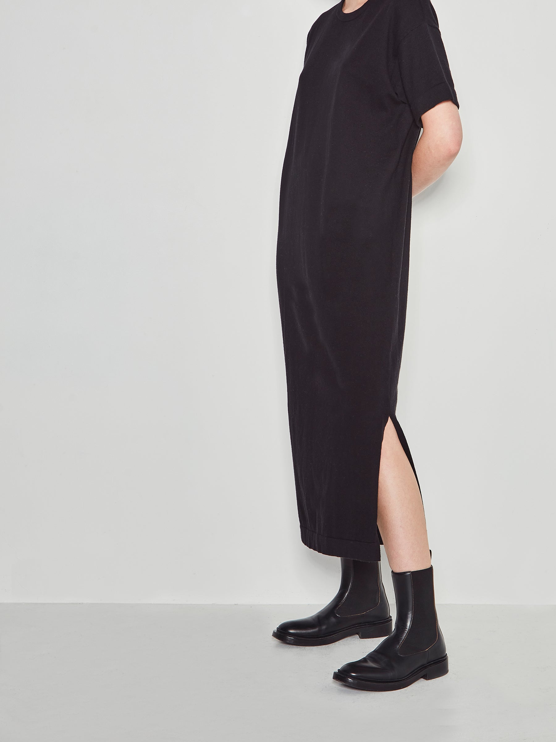 JHL Long Box T Dress (Cotton Cashmere) Black