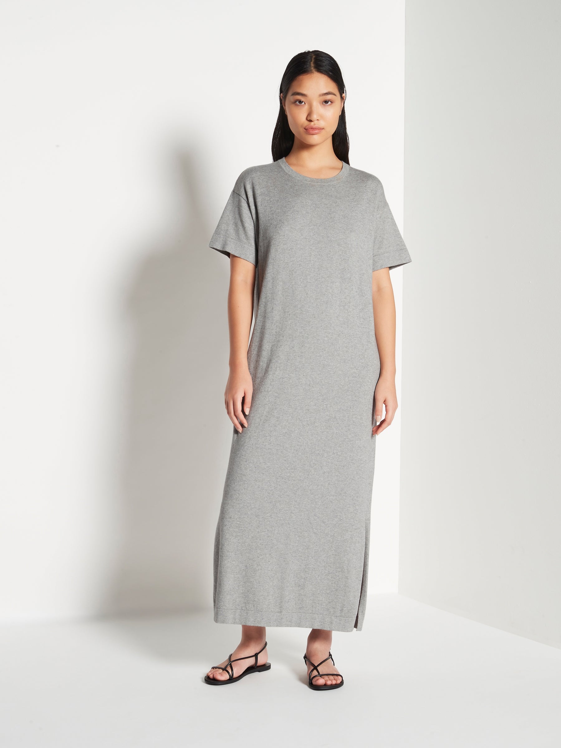 JHL Long Box T Dress (Cotton Cashmere) Grey Marle