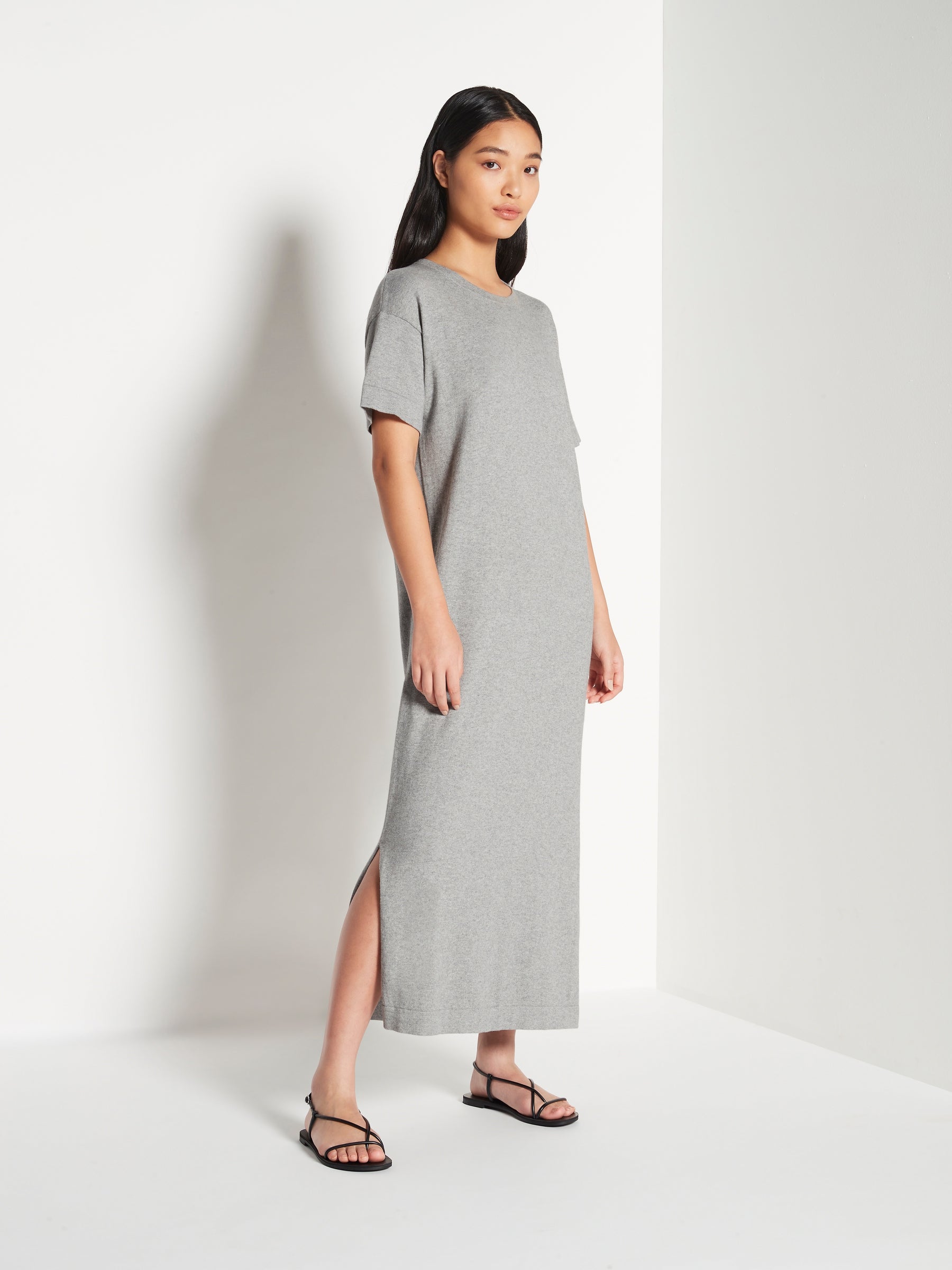 JHL Long Box T Dress (Cotton Cashmere) Grey Marle