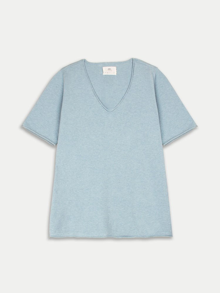 Juliette Hogan JHL V-Neck T (Cotton Cashmere Knit) Mineral Marle - relaxed-fit short sleeve V-neck T-shirt in lightweight fine gauge knit.