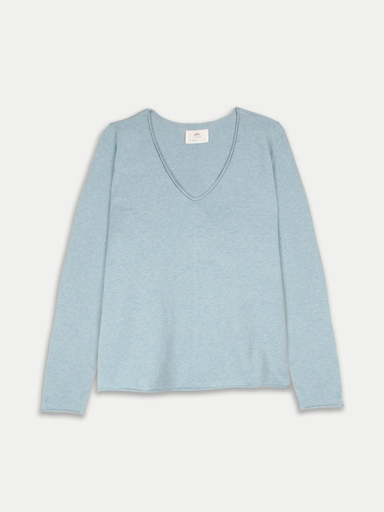 Juliette Hogan JHL V-Neck L/S T (Cotton Cashmere Knit) Mineral Marle - relaxed-fit long sleeve V-neck T-shirt in lightweight fine gauge knit.