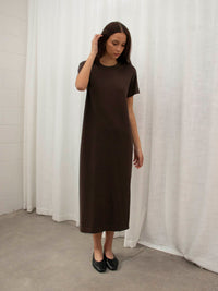 JHL Long Box T Dress (Cotton Cashmere) Chocolate