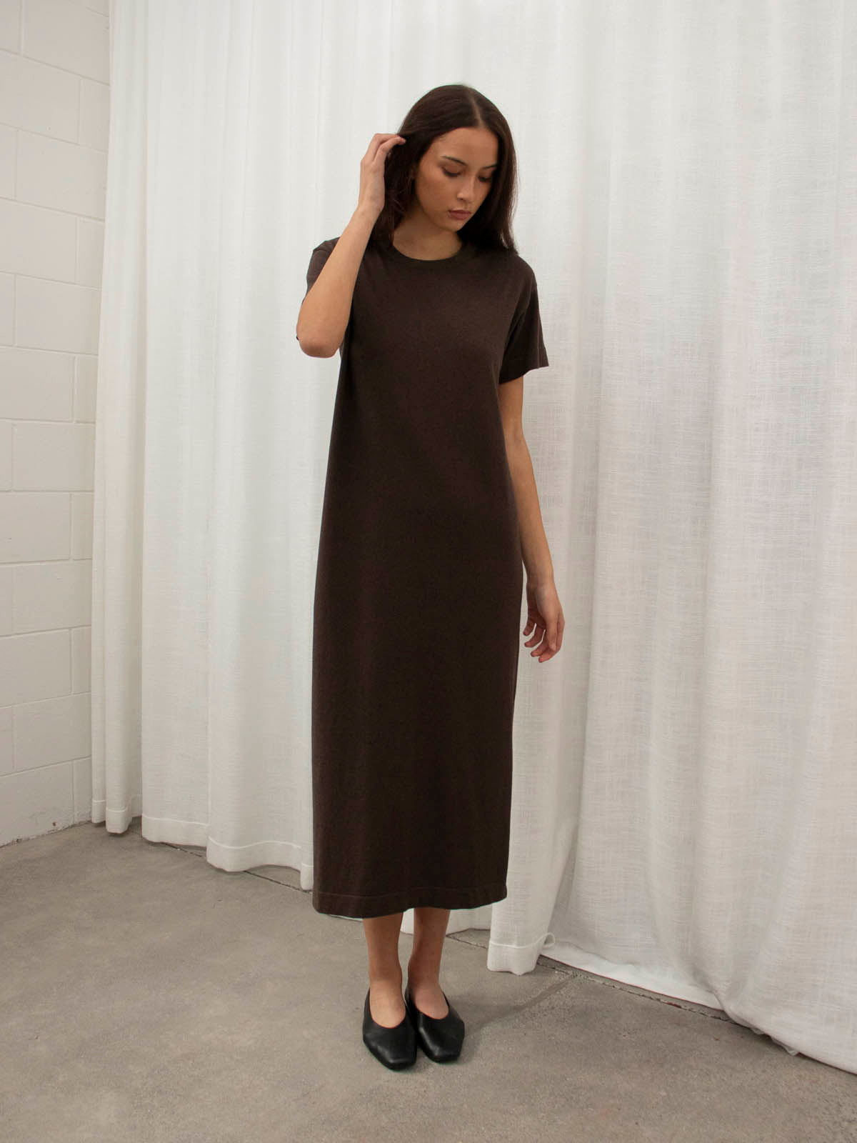 JHL Long Box T Dress (Cotton Cashmere) Chocolate
