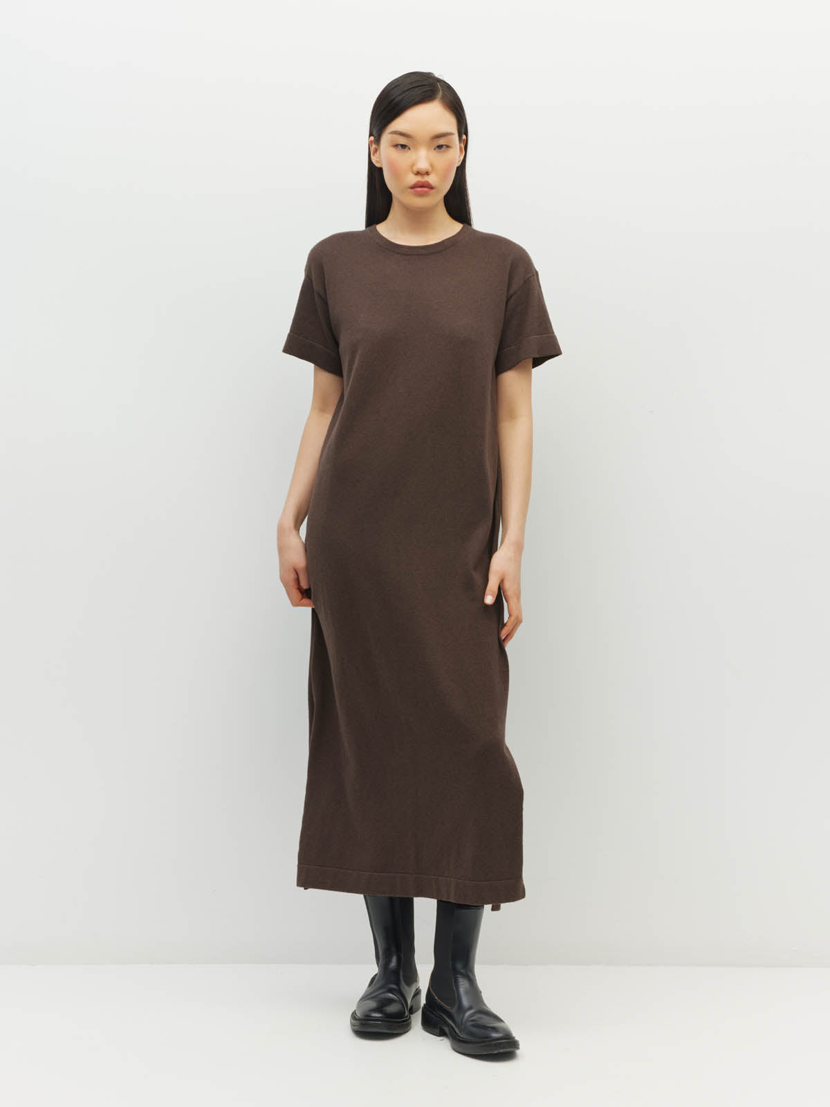 JHL Long Box T Dress (Cotton Cashmere) Chocolate