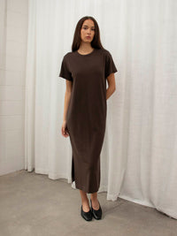 JHL Long Box T Dress (Cotton Cashmere) Chocolate