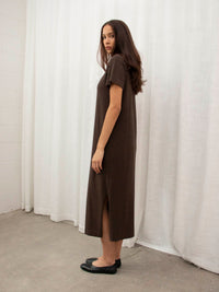 JHL Long Box T Dress (Cotton Cashmere) Chocolate