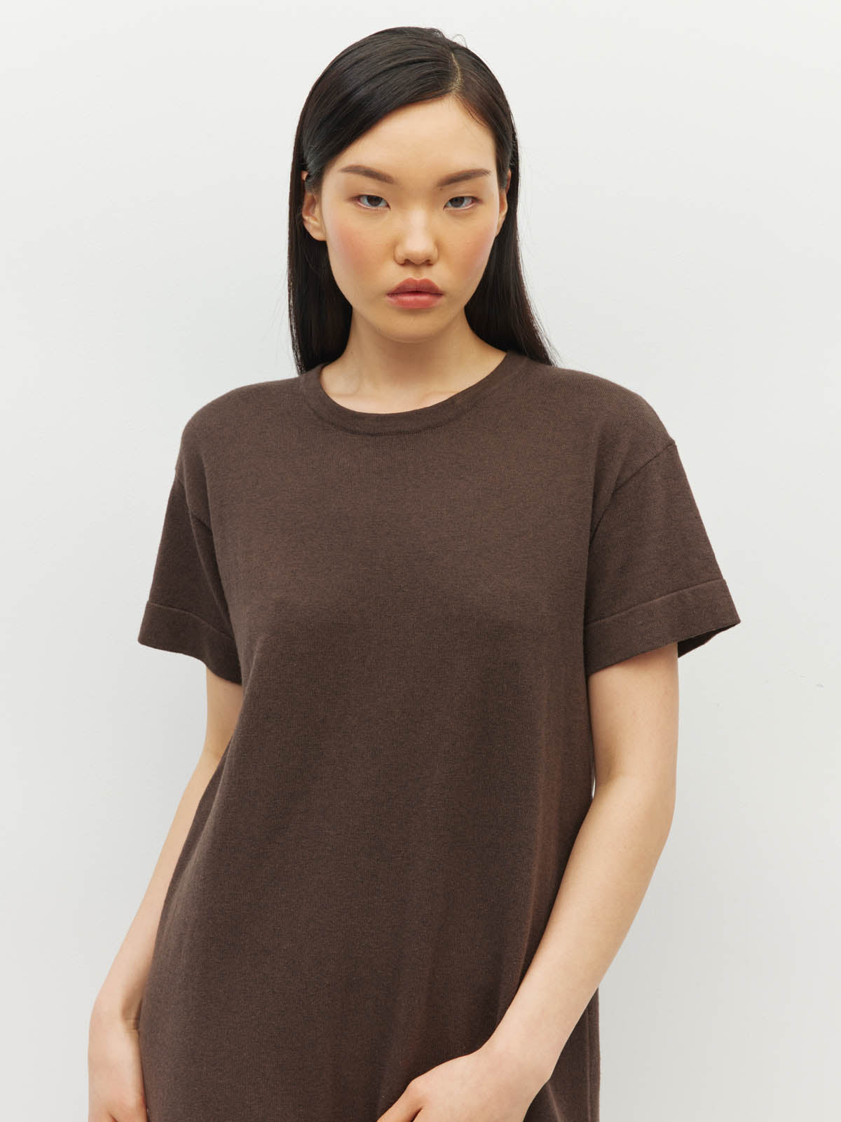 JHL Long Box T Dress (Cotton Cashmere) Chocolate