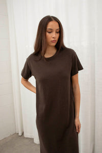 JHL Long Box T Dress (Cotton Cashmere) Chocolate