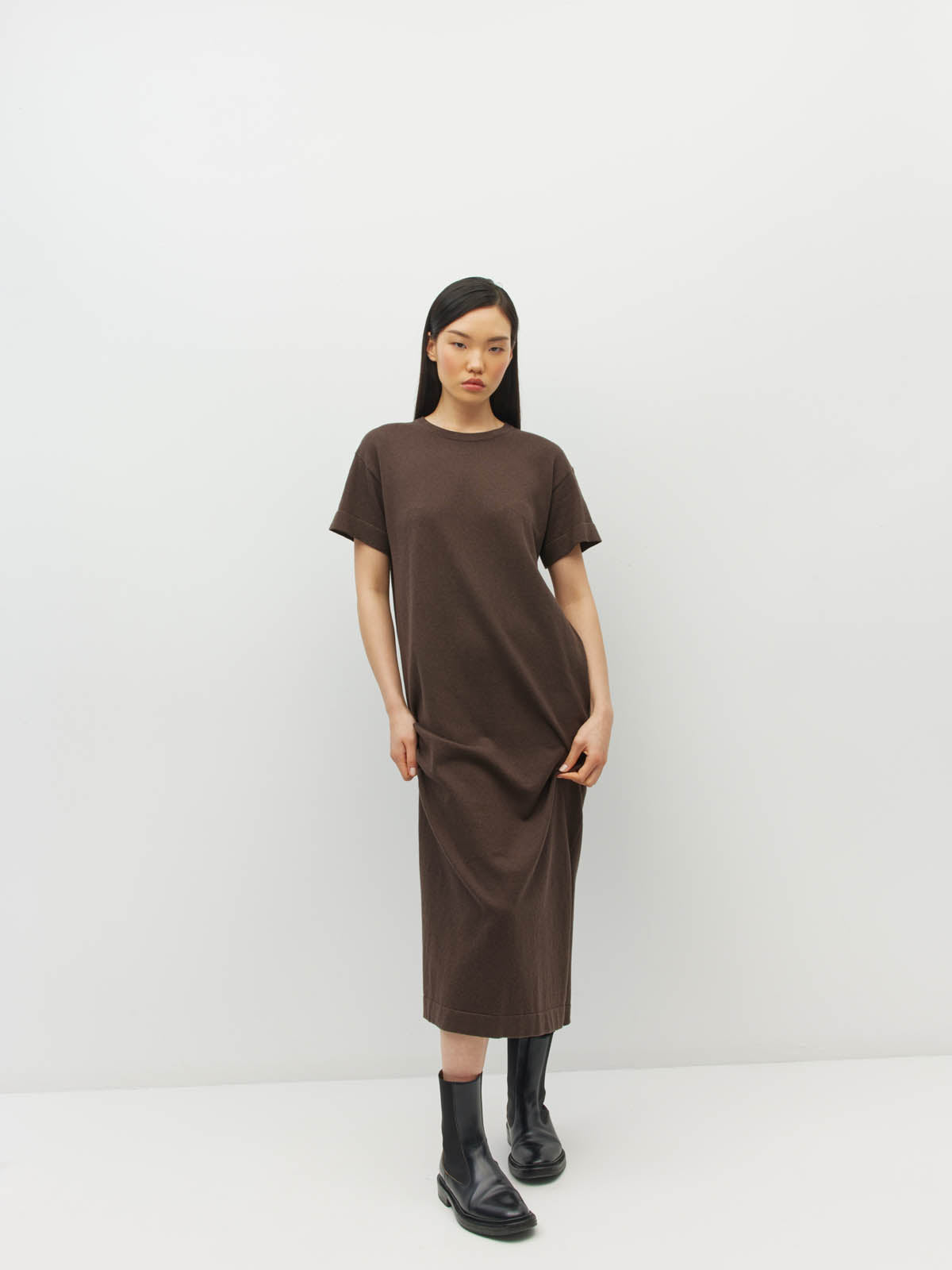 JHL Long Box T Dress (Cotton Cashmere) Chocolate