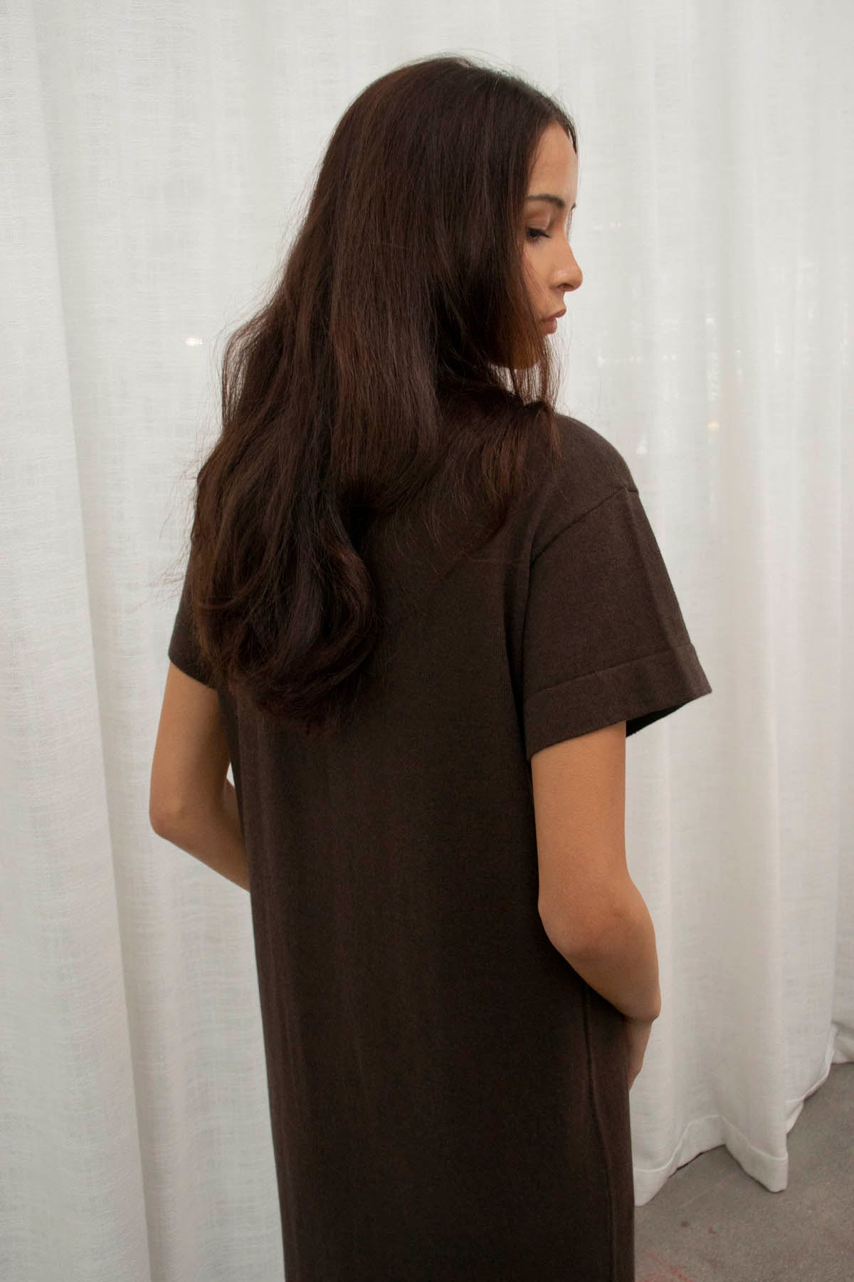 JHL Long Box T Dress (Cotton Cashmere) Chocolate