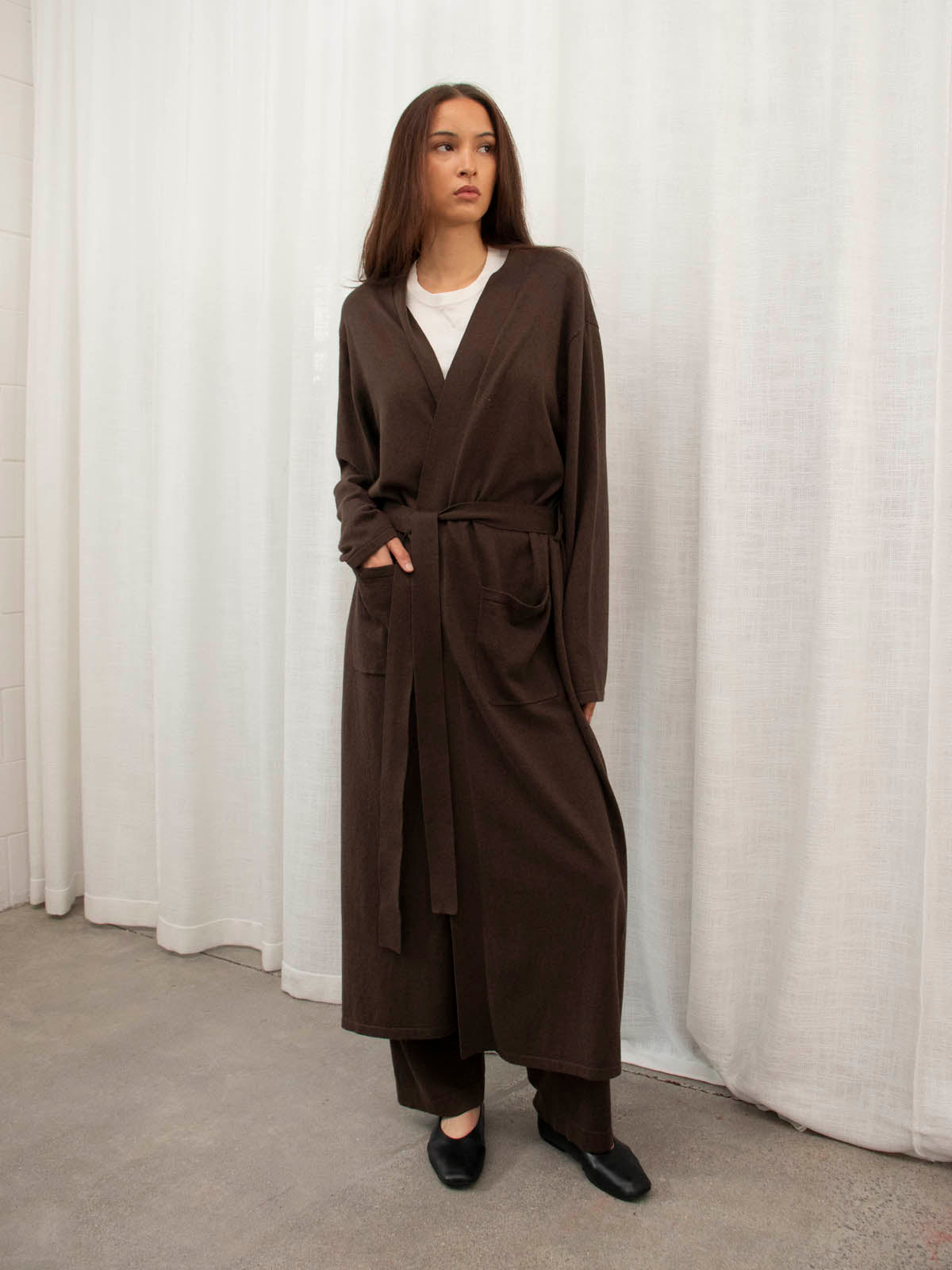 JHL Long Robe (Cotton Cashmere) Chocolate