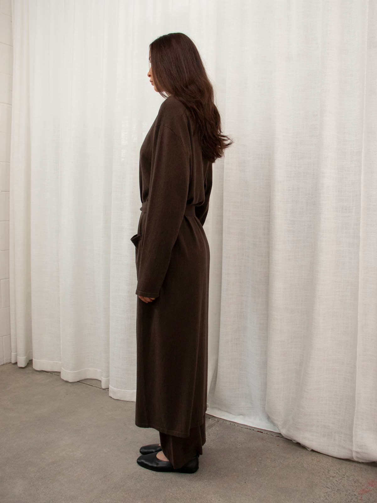 JHL Long Robe (Cotton Cashmere) Chocolate