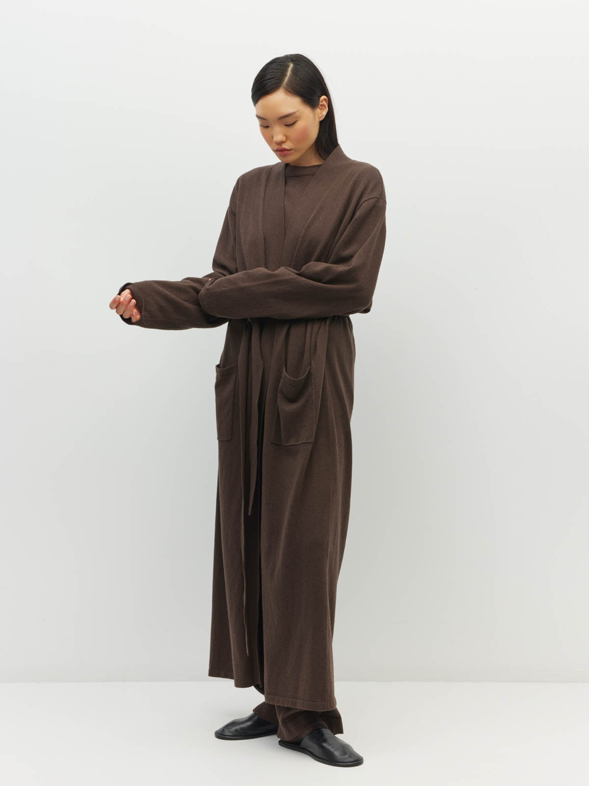 JHL Long Robe (Cotton Cashmere) Chocolate
