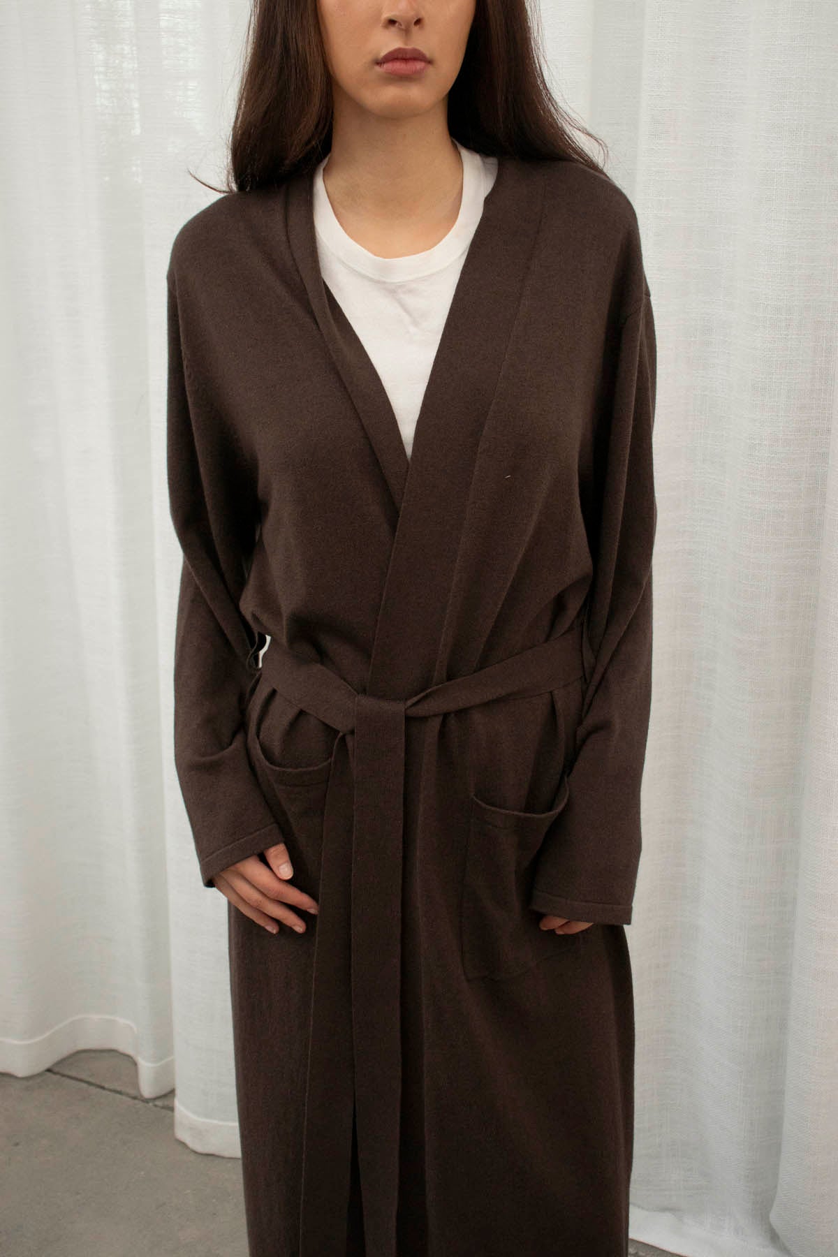 JHL Long Robe (Cotton Cashmere) Chocolate