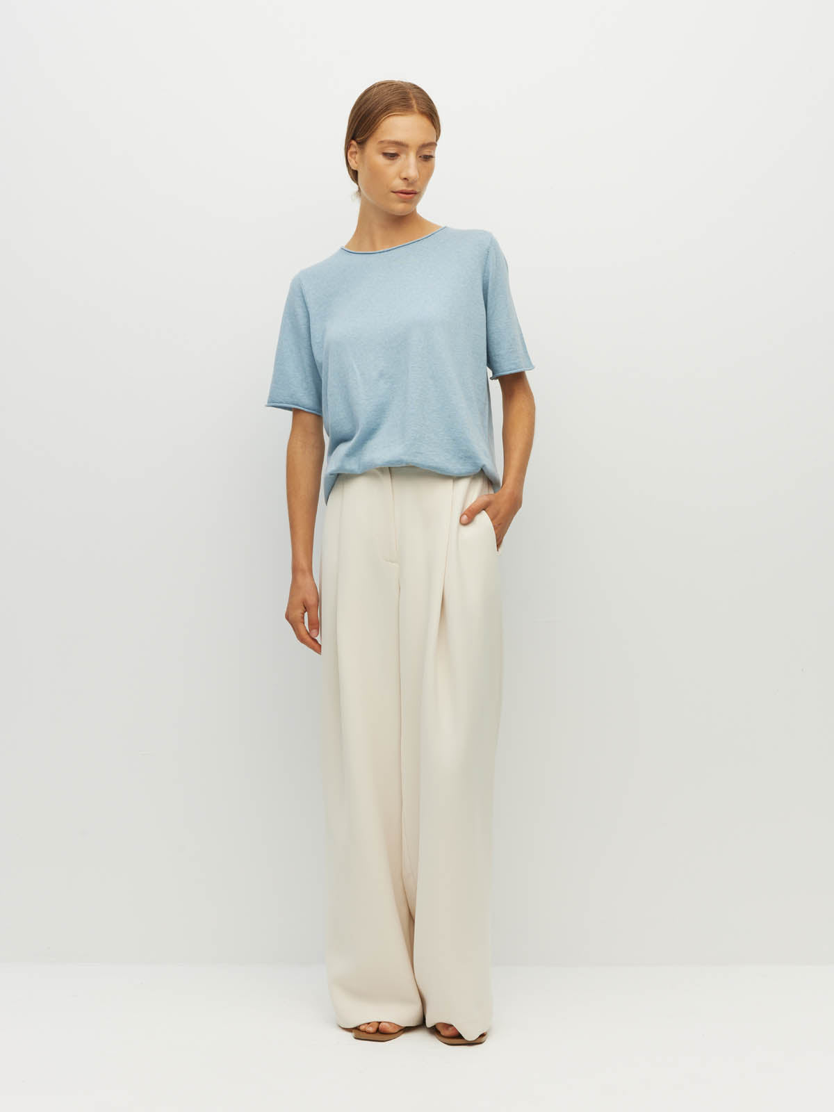 Juliette Hogan JHL Crew T (Cotton Cashmere Knit) Mineral Marle - relaxed-fit short sleeve crew neck T-shirt in lightweight fine gauge knit.