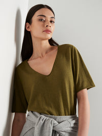 JHL V-Neck T (Fine Cotton Cashmere) Moss