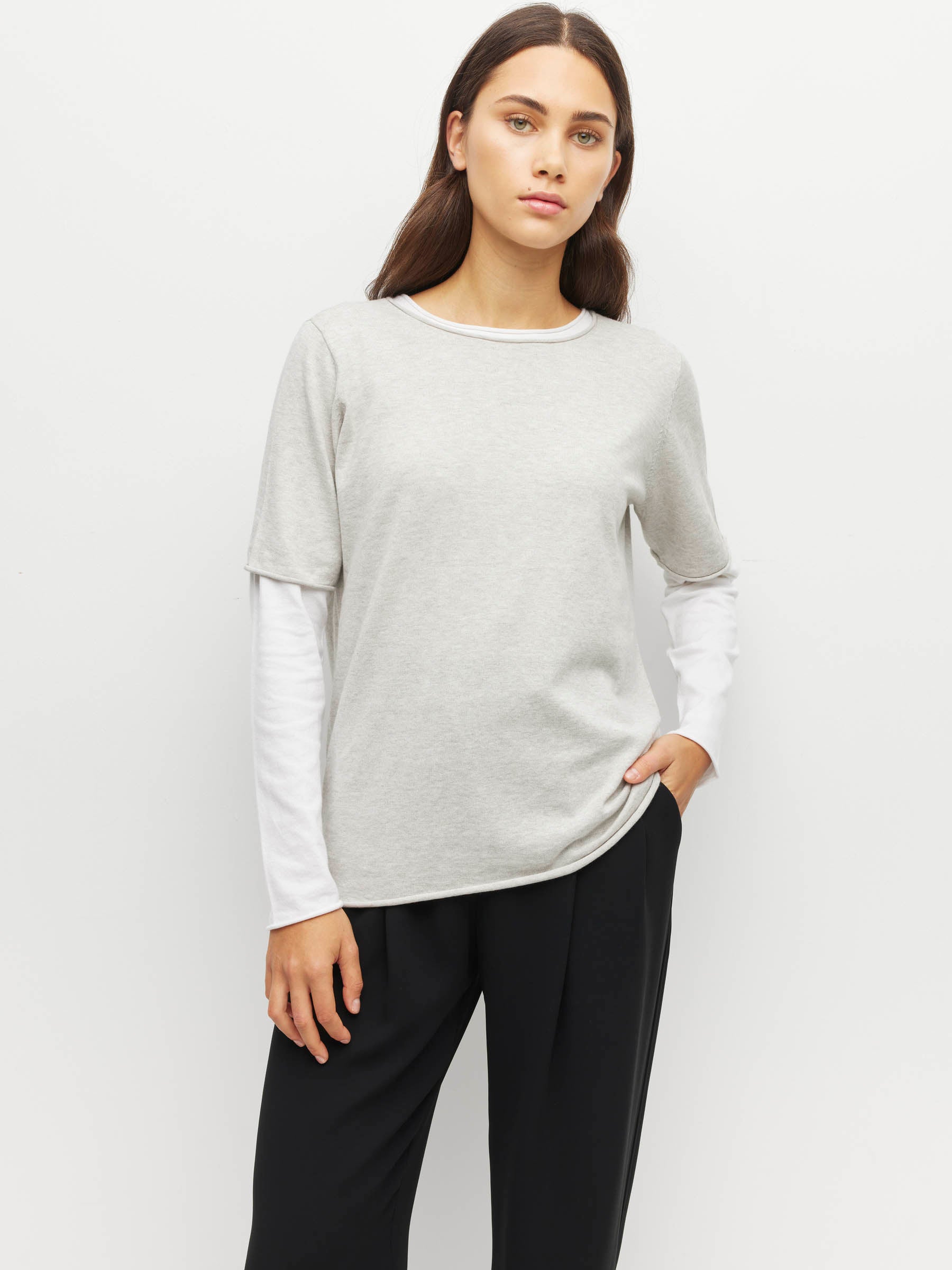 JHL Crew T (Fine Cotton Cashmere) Soft Grey Marle – Juliette Hogan