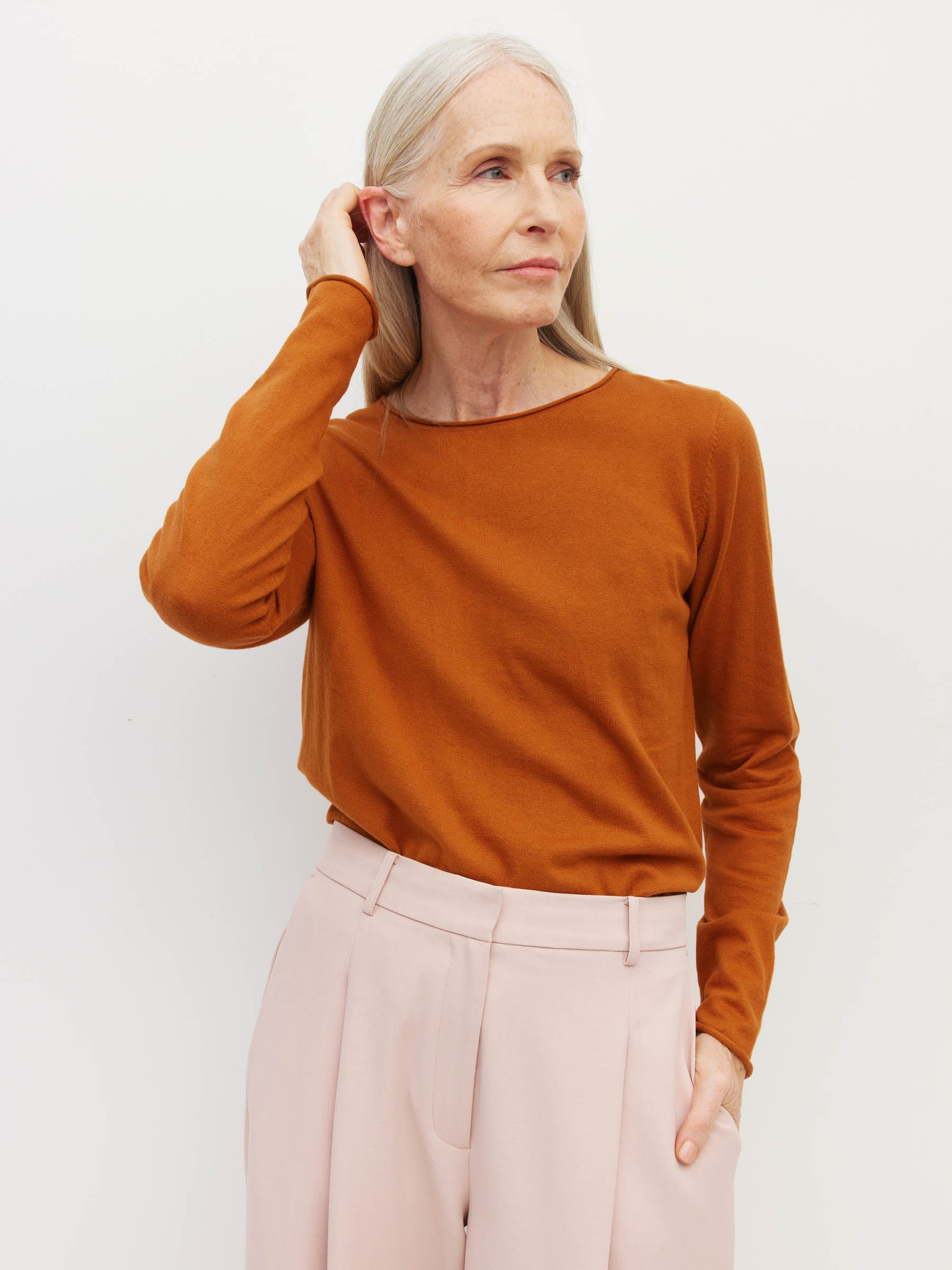 JHL Crew L/S T (Fine Cotton Cashmere) Tobacco