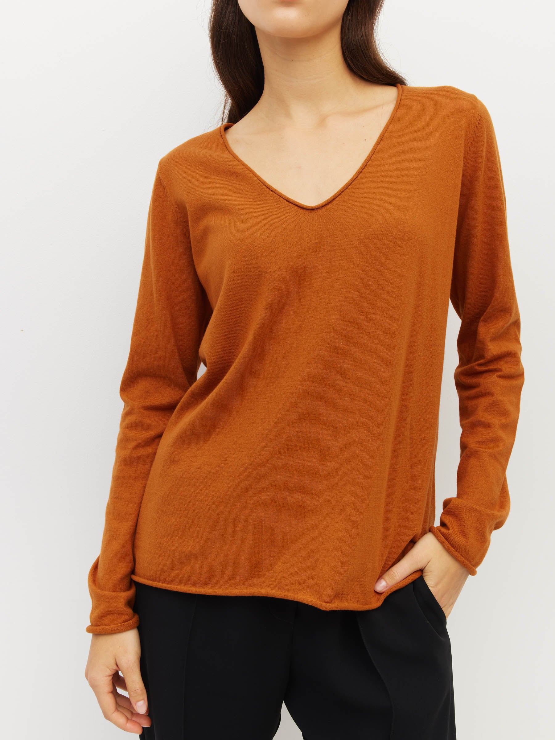 JHL V-Neck L/S T (Fine Cotton Cashmere) Tobacco