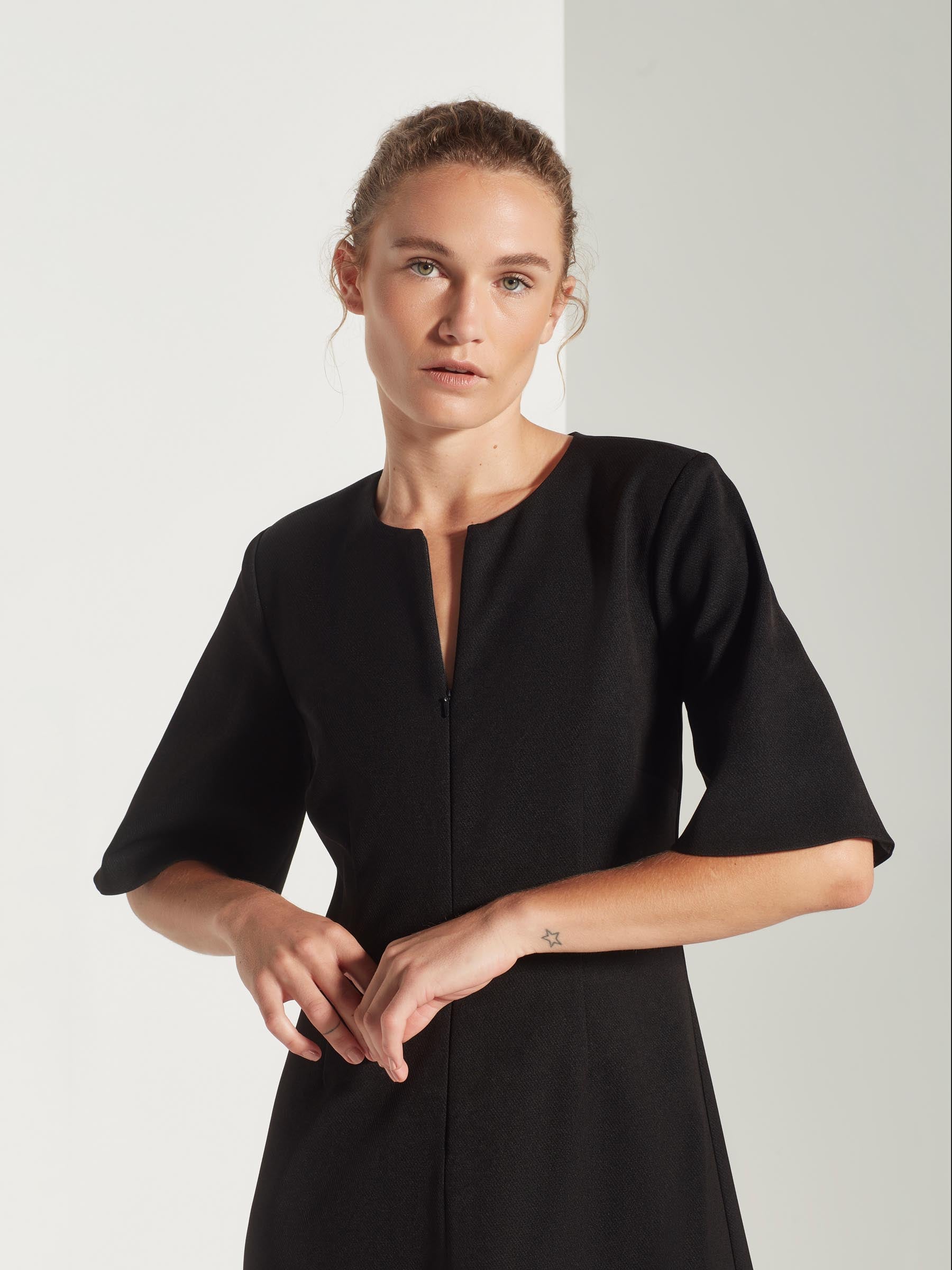 Flinn Dress (Tech Twill Suiting) Black – Juliette Hogan