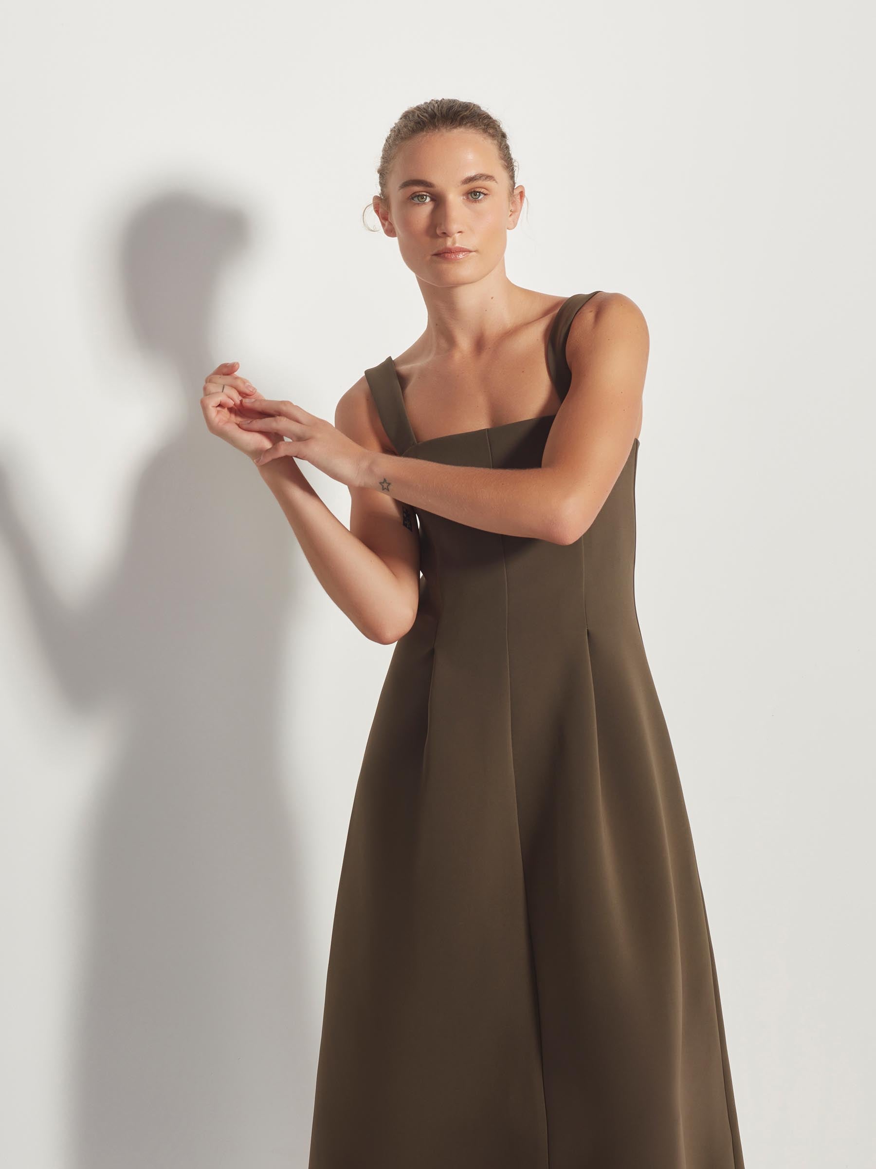 Emile Dress (Bonded Crepe) Olive