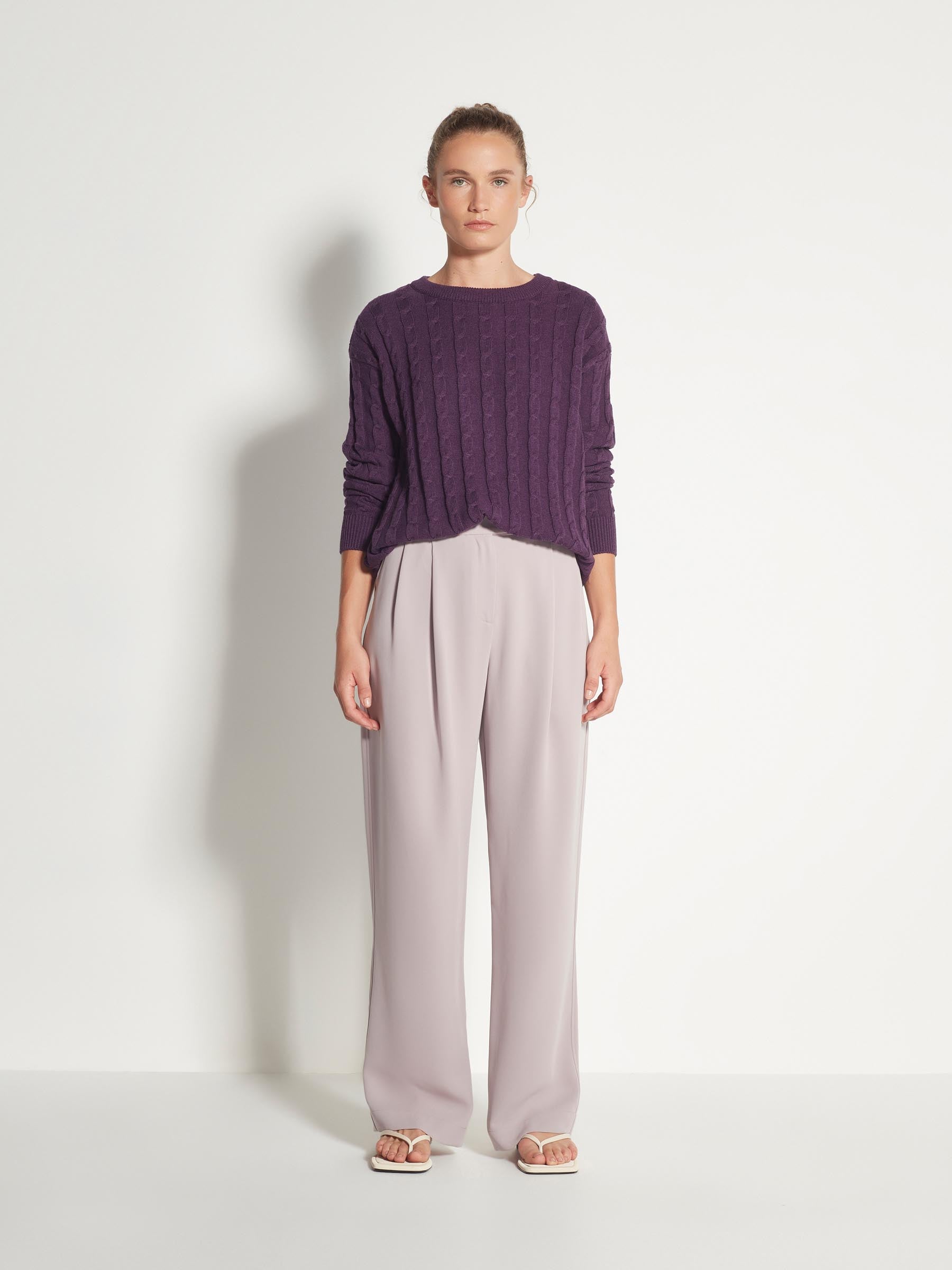 Cable Crew (Cotton Knit) Purple Marle