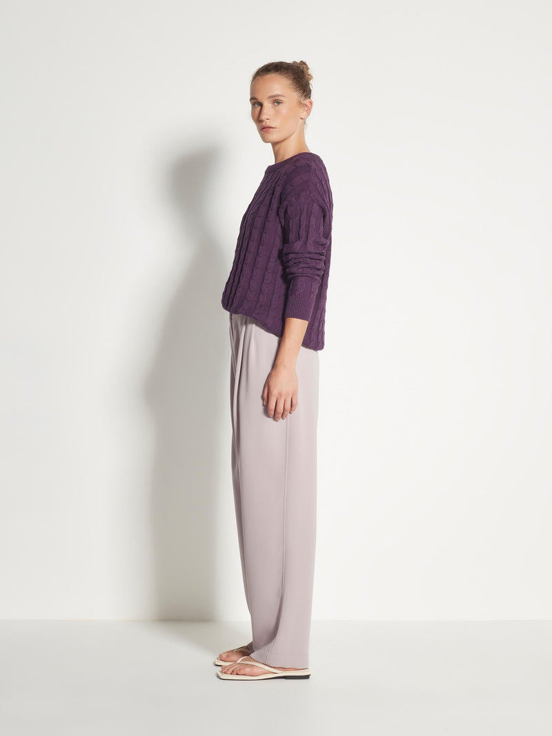 Cable Crew (Cotton Knit) Purple Marle