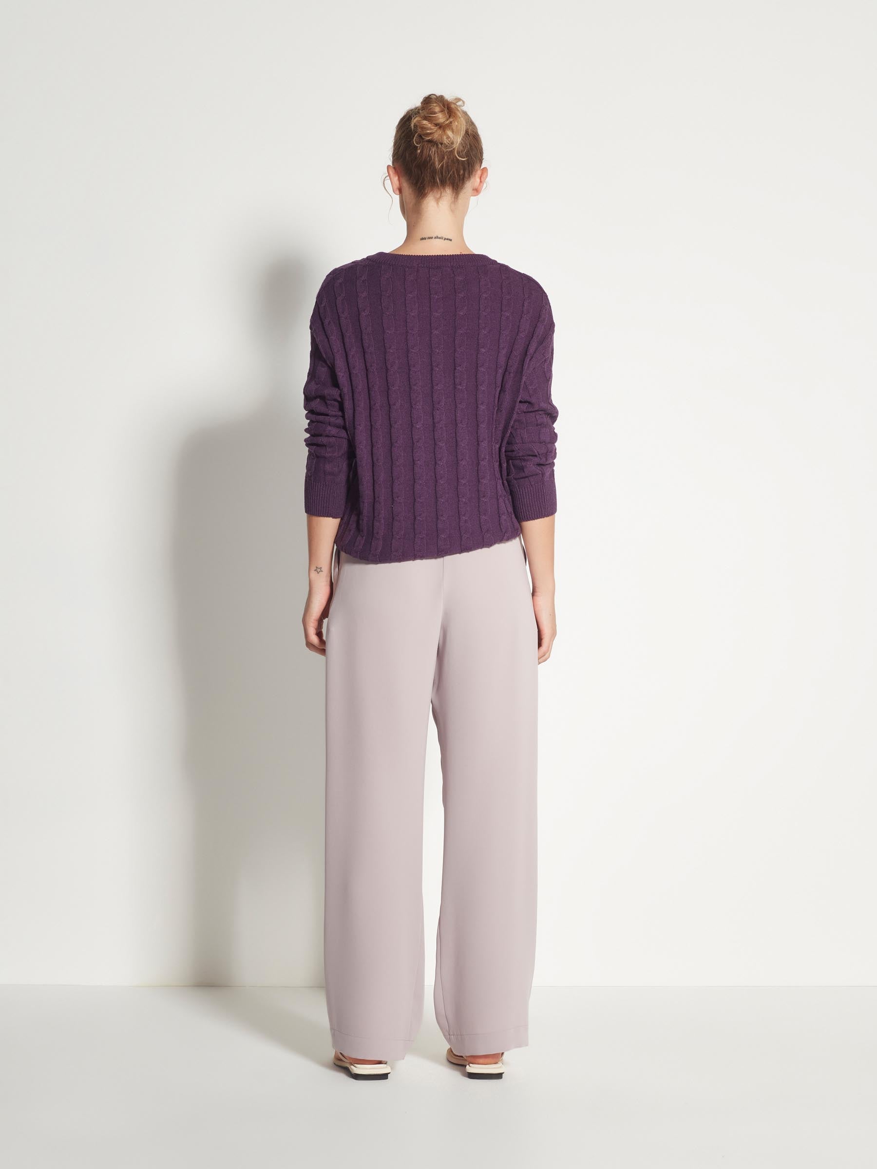 Cable Crew (Cotton Knit) Purple Marle