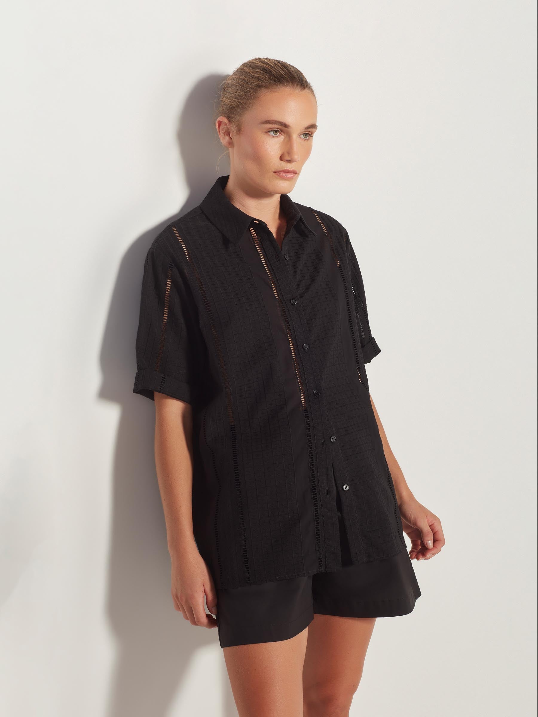 Alethia Shirt (Lattice Broderie) Black Emb