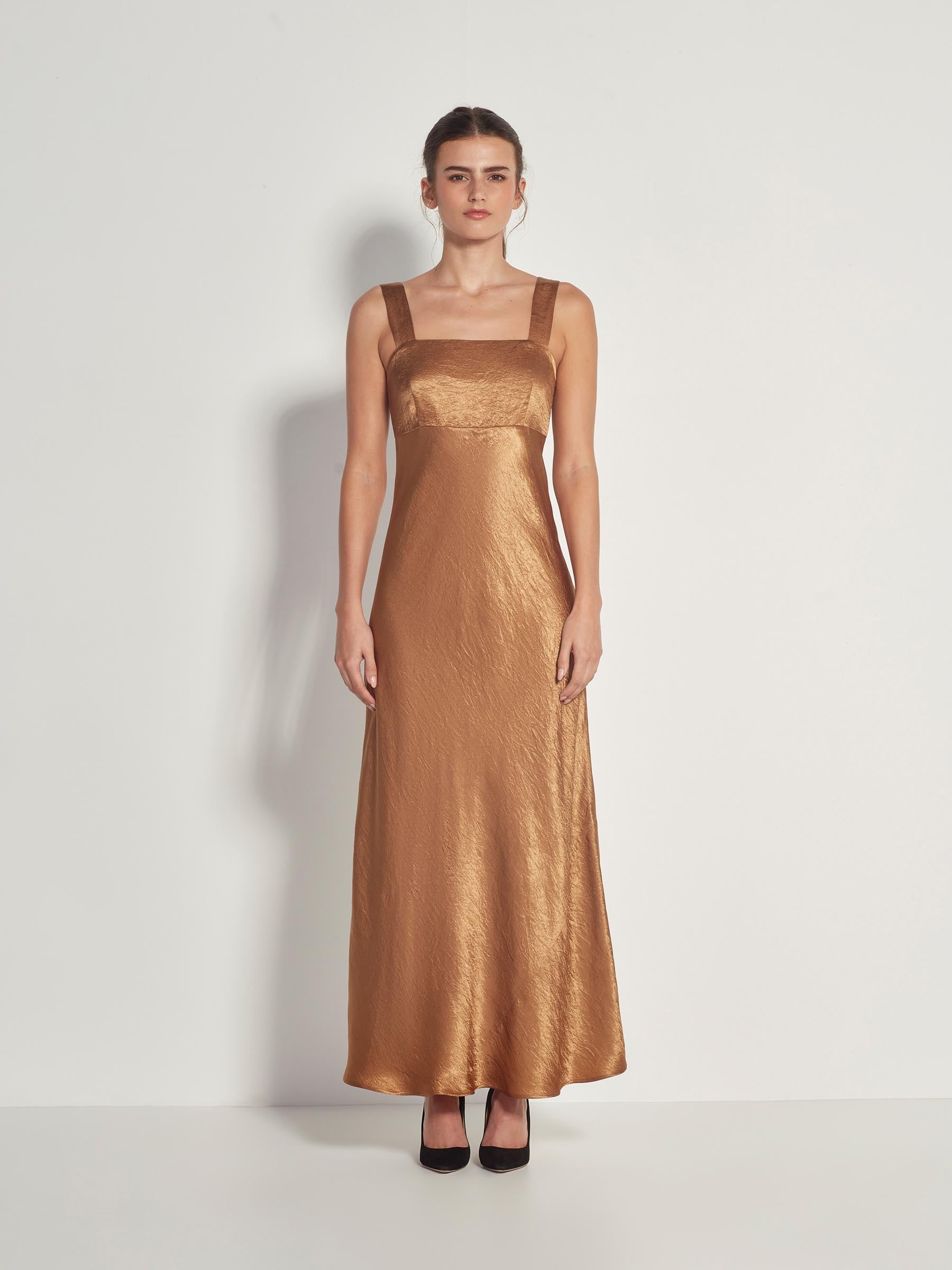 Mei Dress Crushed Satin Bronze Juliette Hogan