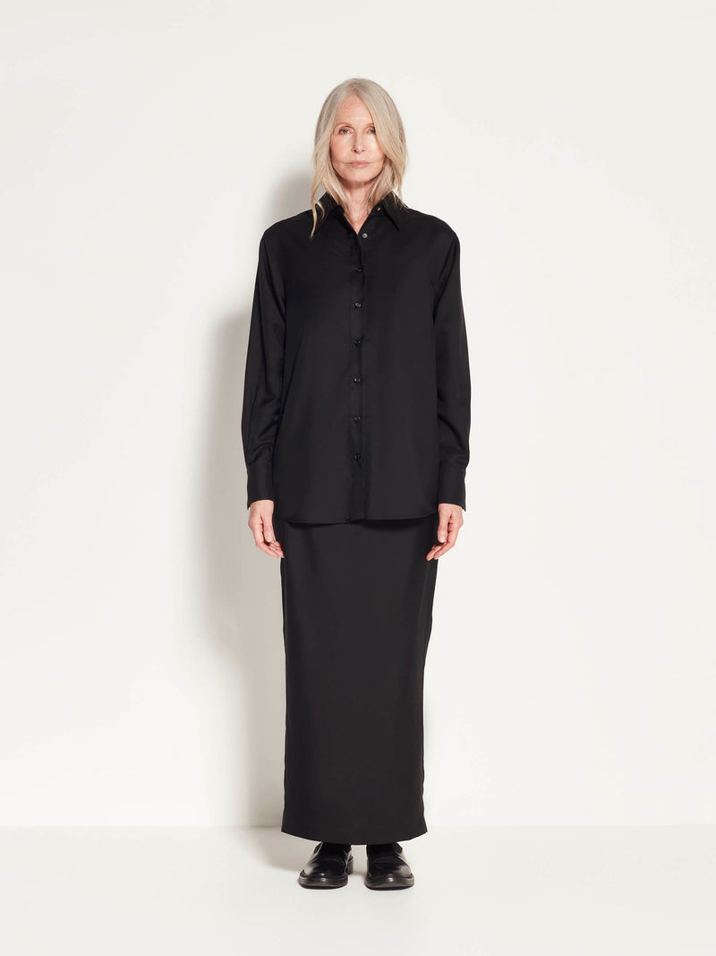 Elara Shirt (Wool Silk Twill) Black