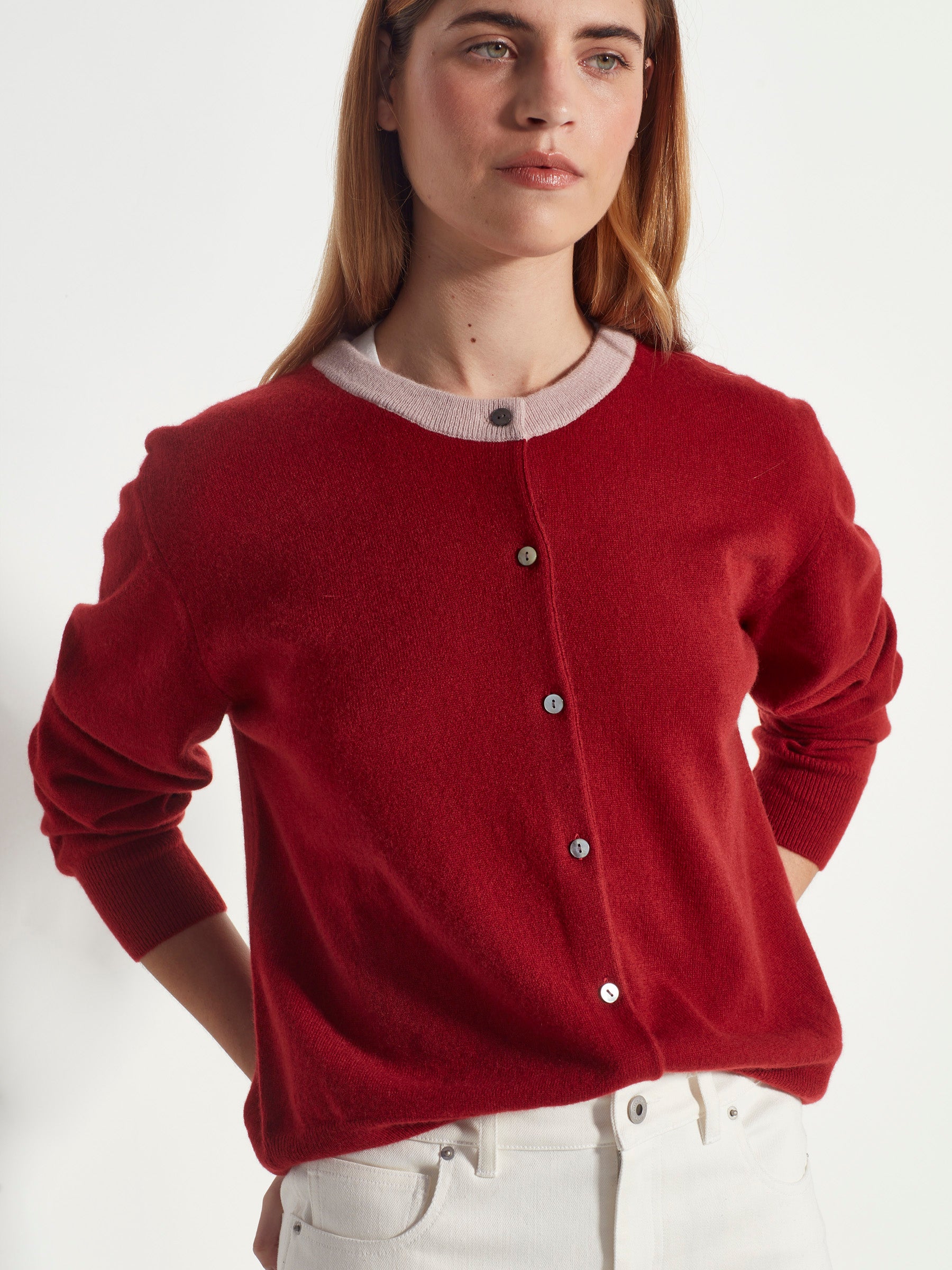 Contrast Twin Cardi (Cashmere) Macaroon
