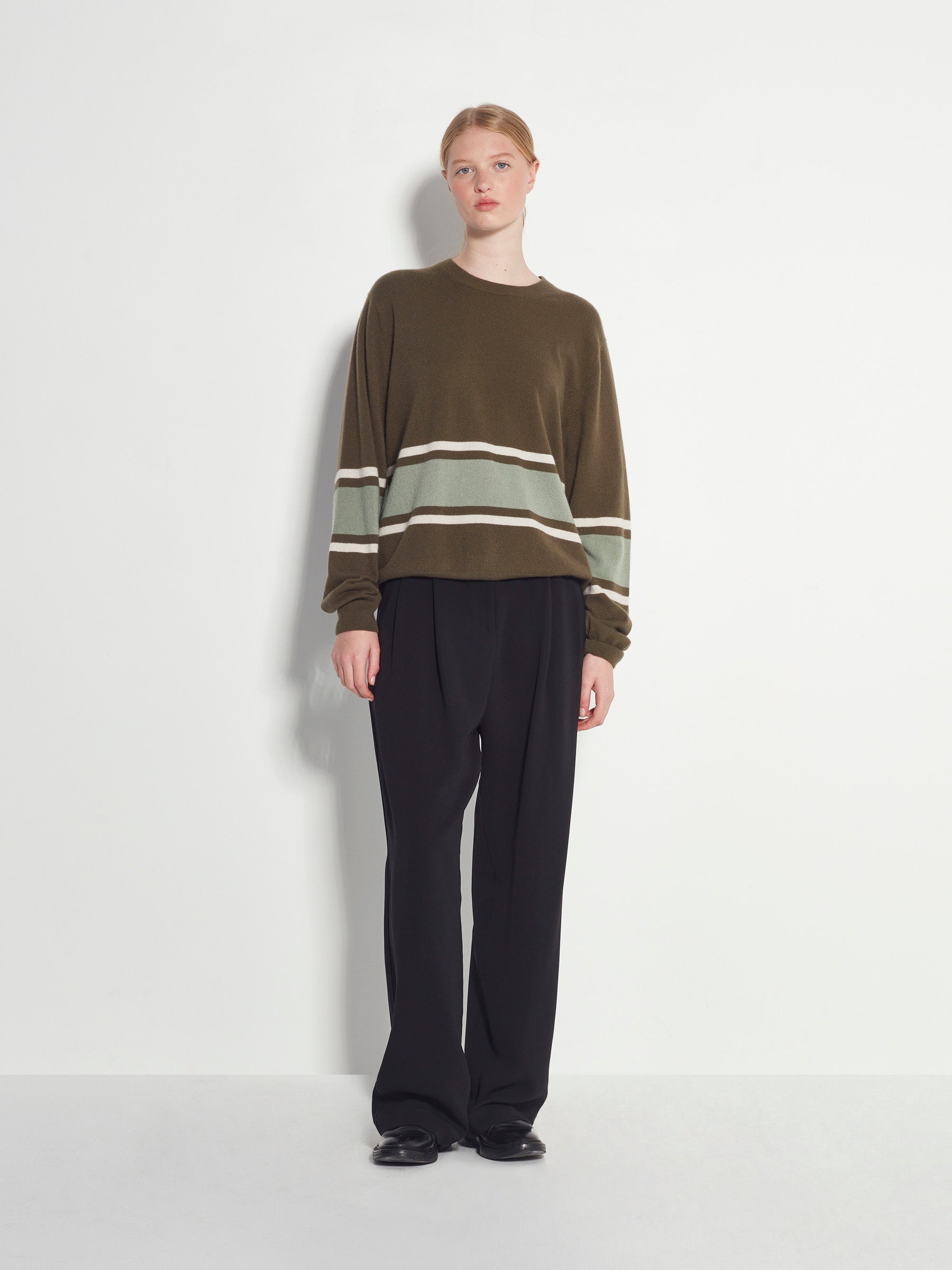 Stripe Crew Sweater (Cashmere) Ivy