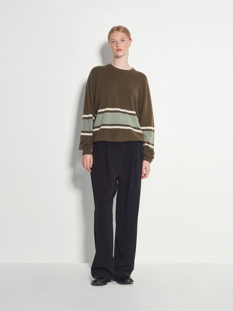 Stripe Crew Sweater (Cashmere) Ivy