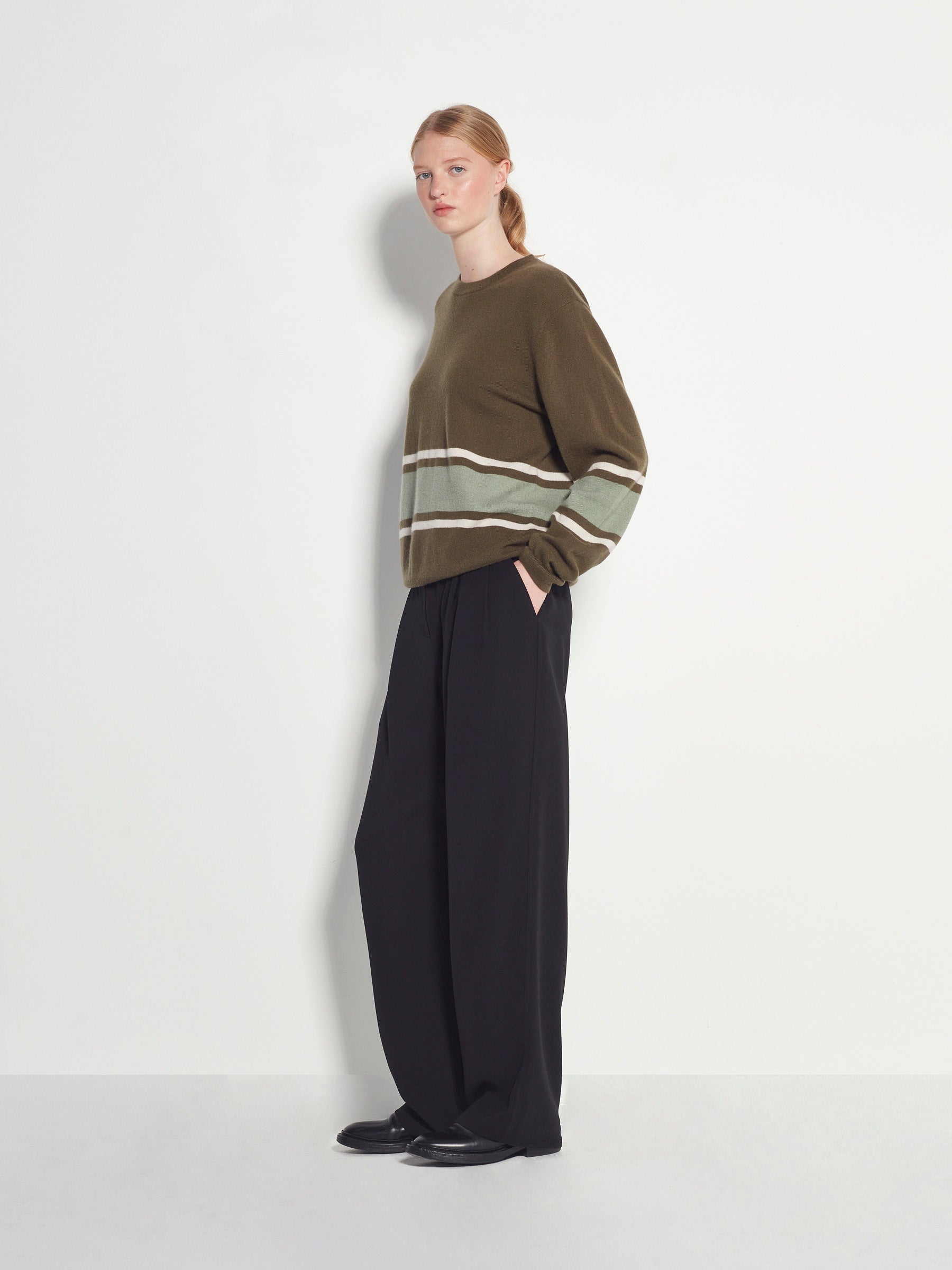 Stripe Crew Sweater (Cashmere) Ivy