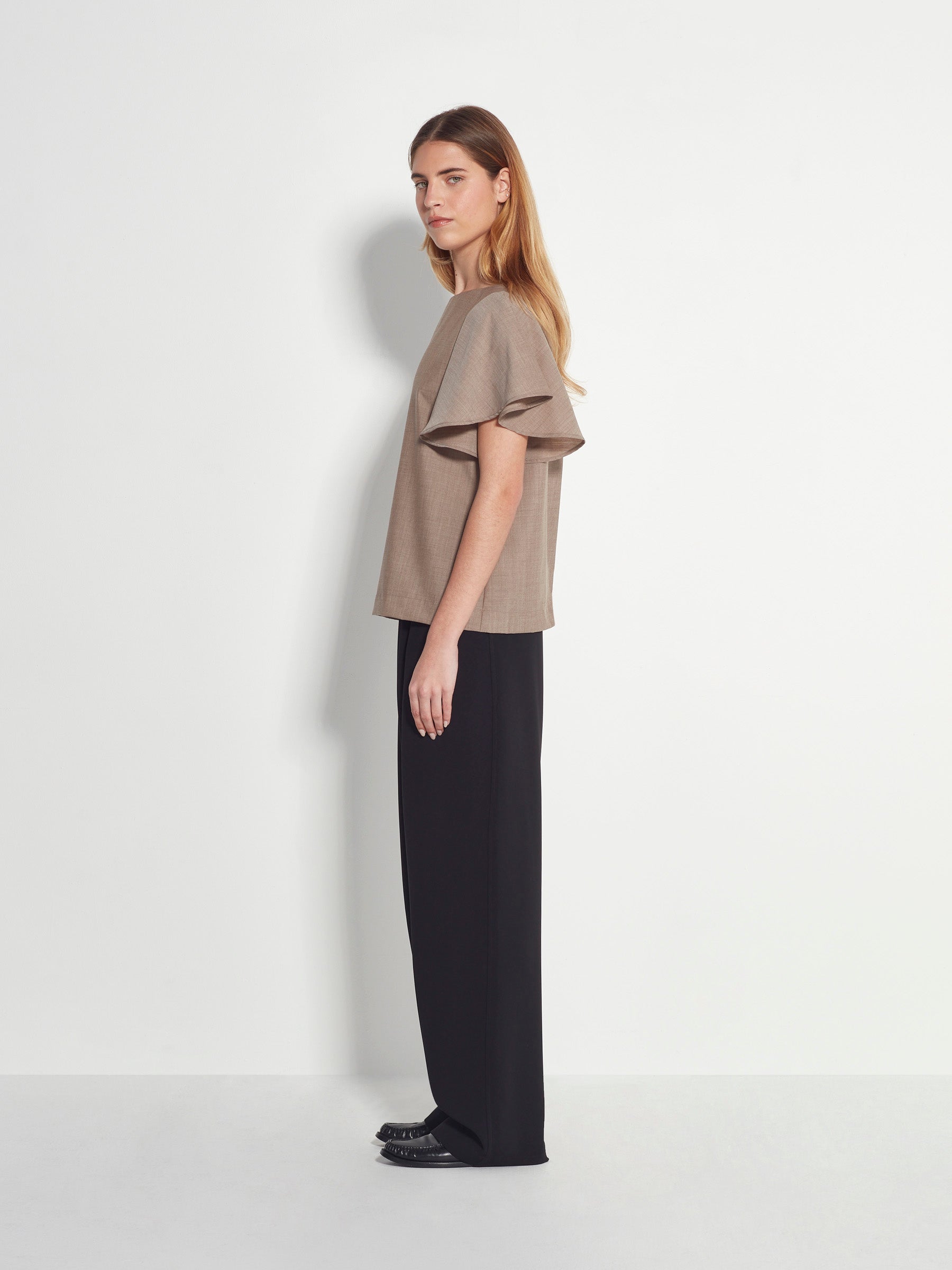 Fitted Loretta Top (Fine Wool Suiting) Salt and Pepper