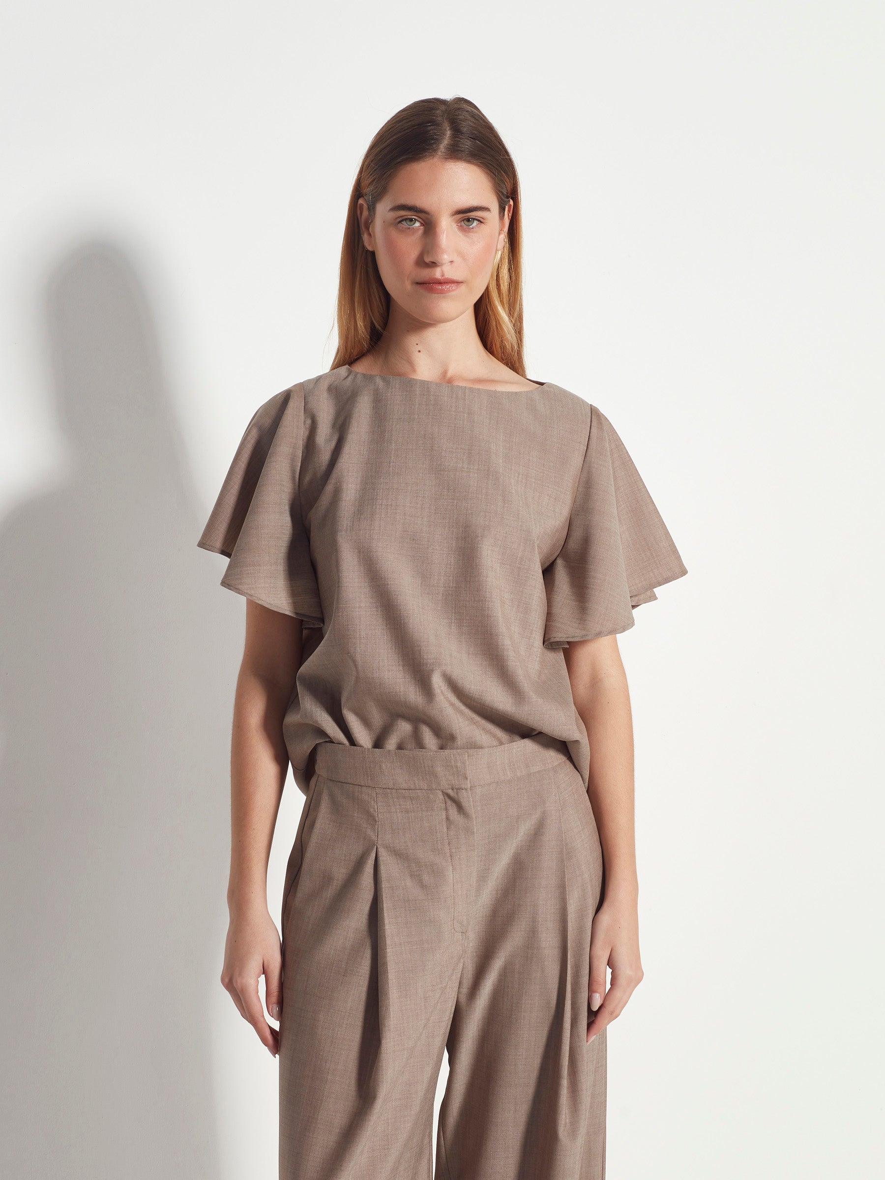 Fitted Loretta Top (Fine Wool Suiting) Salt and Pepper