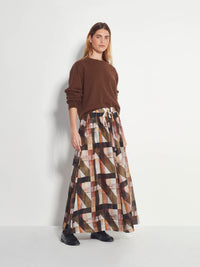 Kay Skirt (Geo Maze Silk Linen) Painterly