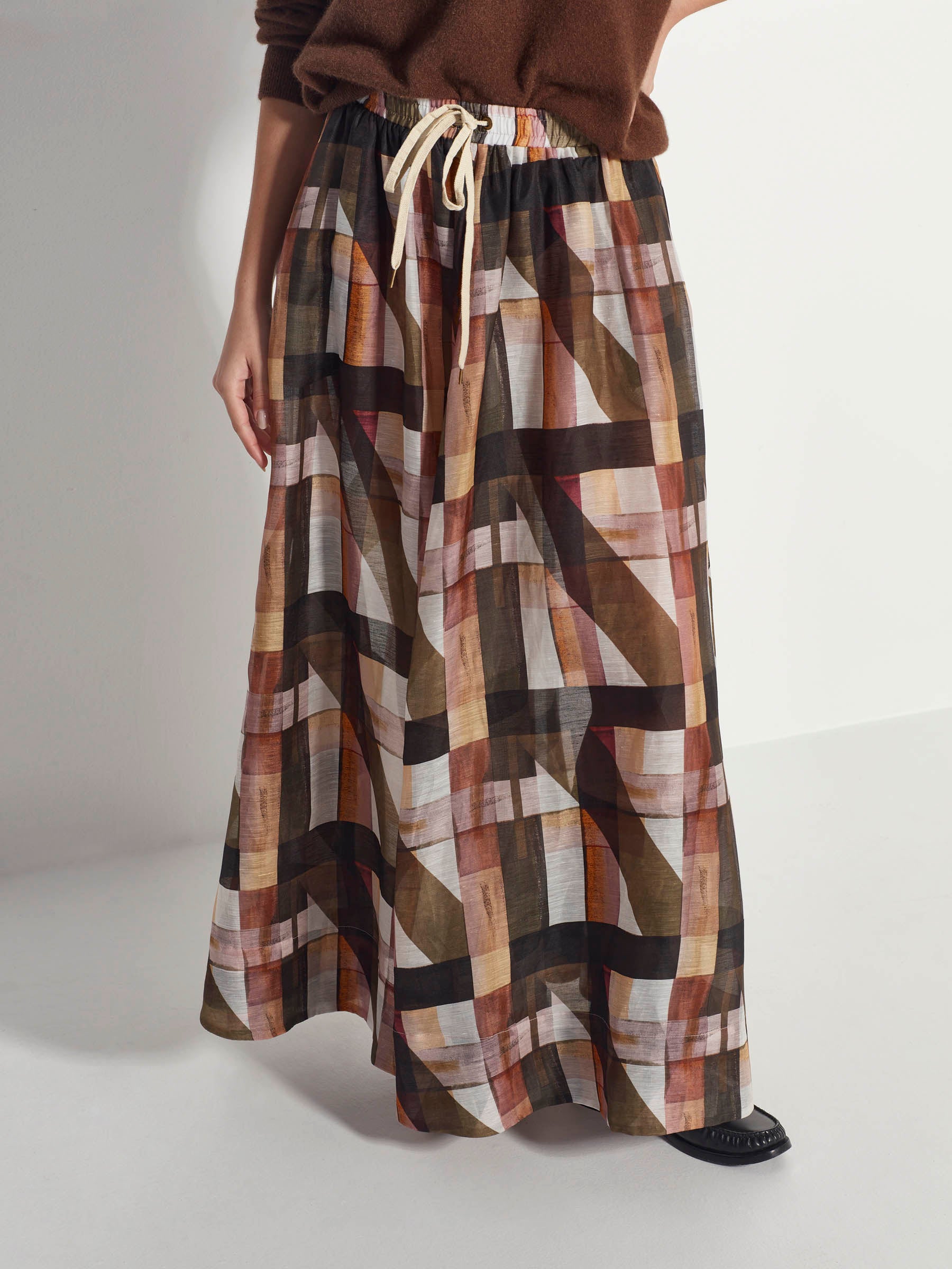 Kay Skirt (Geo Maze Silk Linen) Painterly