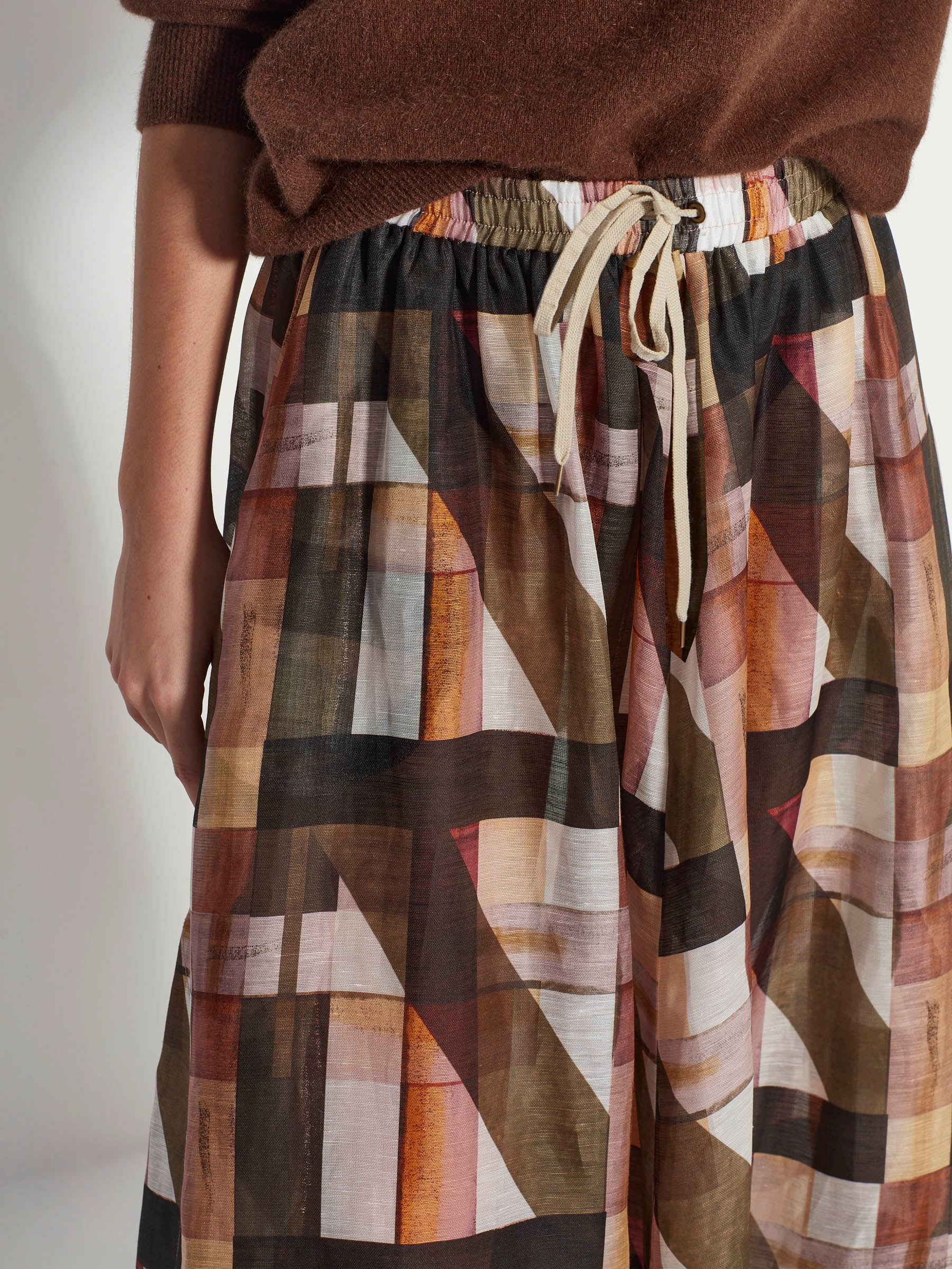 Kay Skirt (Geo Maze Silk Linen) Painterly